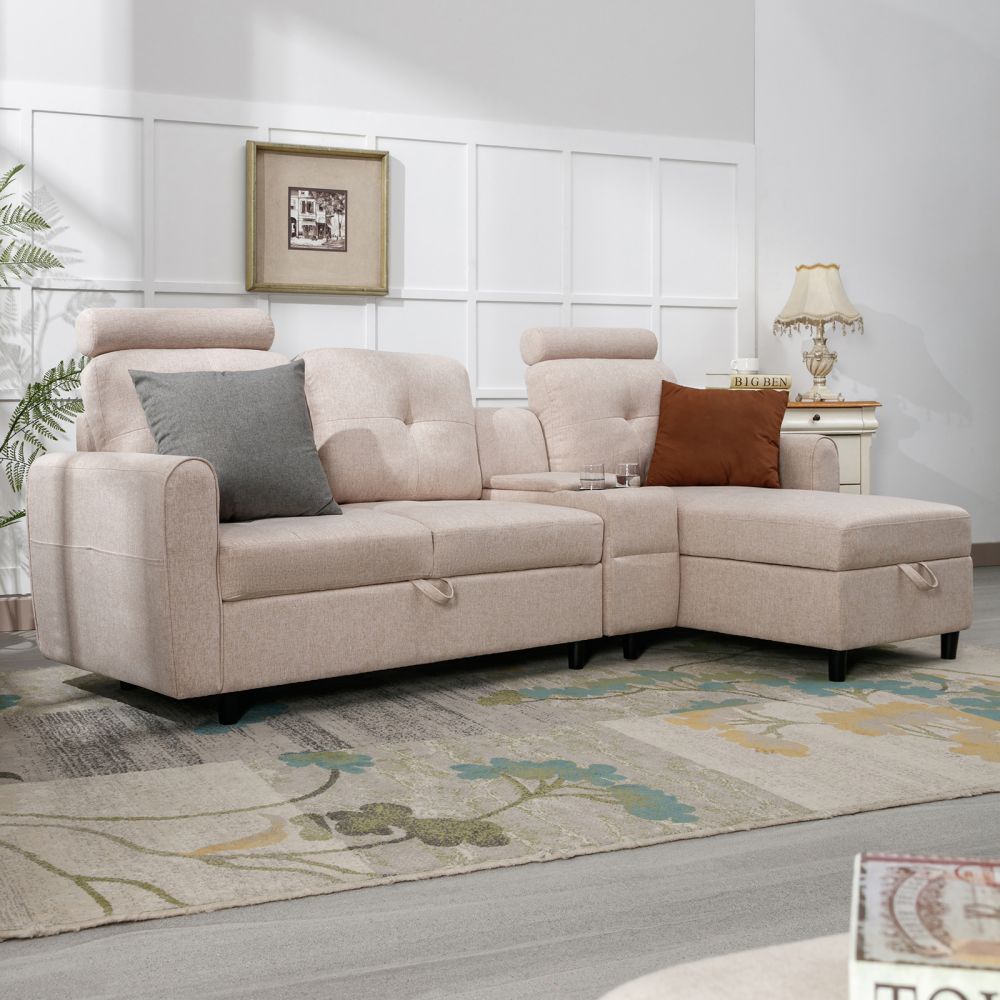 Mjkone L-Shaped Reversible Sectional Couch with Storage Chaise