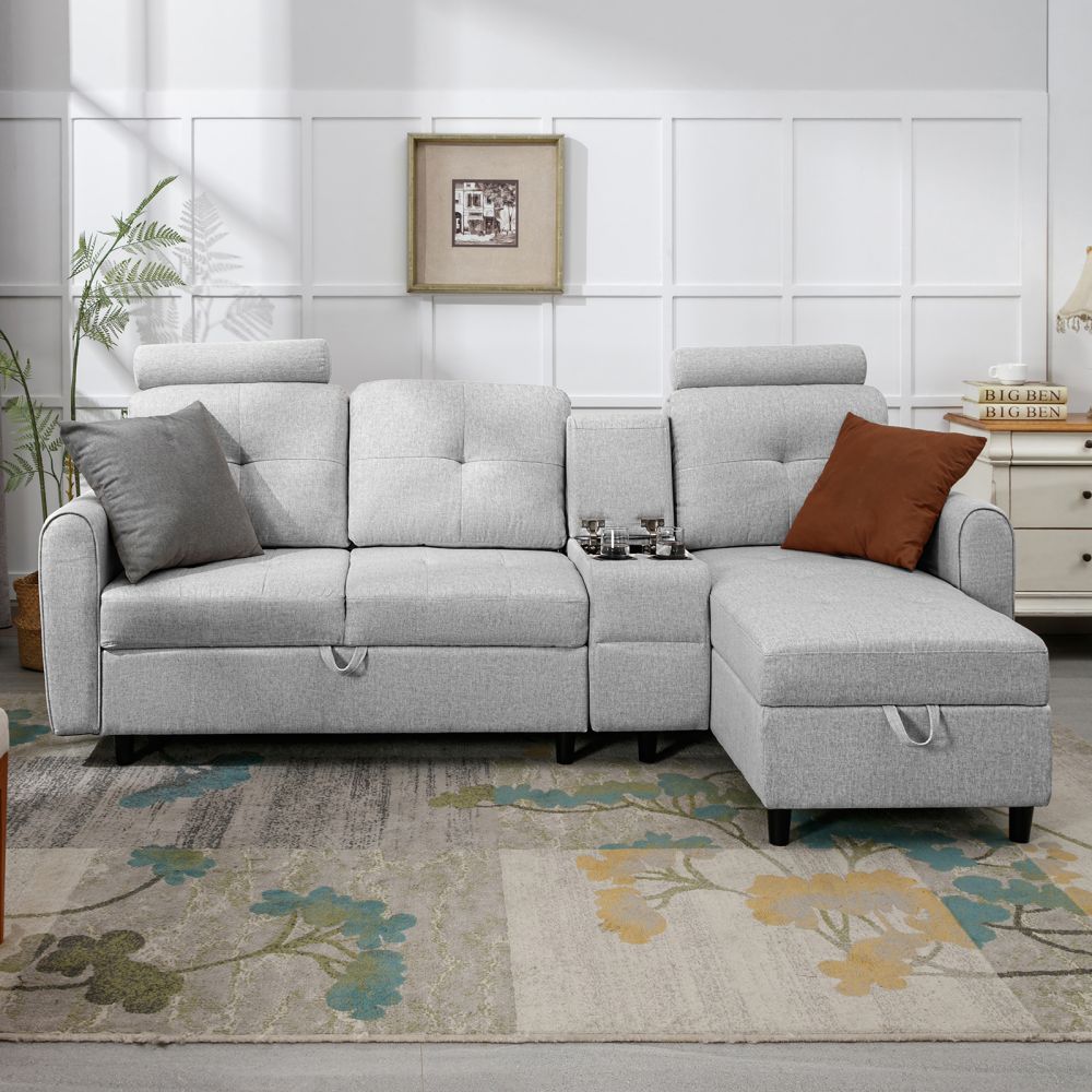 Mjkone Modern Convertible Sectional Sofa Couch with Storage Chaise