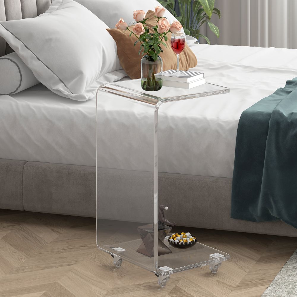 Mjkone Acrylic Side Table & Bedside Table with Wheels