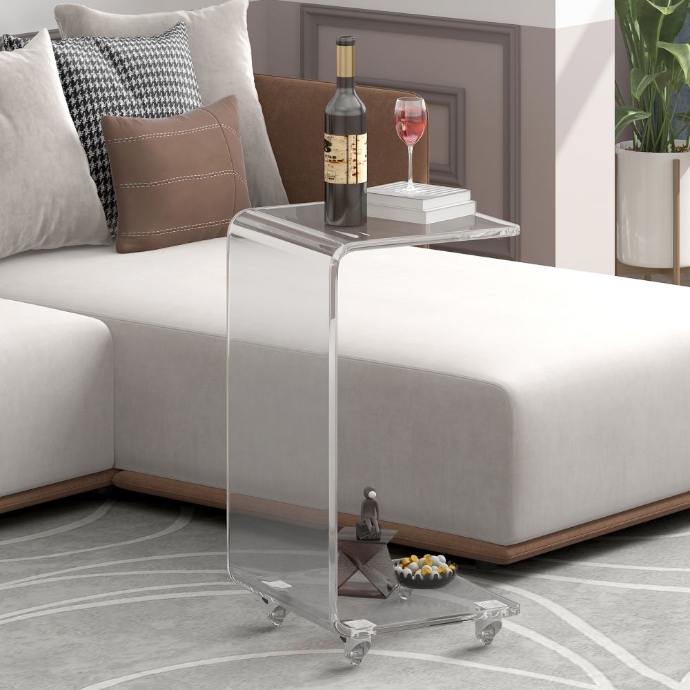 Mjkone Acrylic Side Table & Bedside Table with Wheels