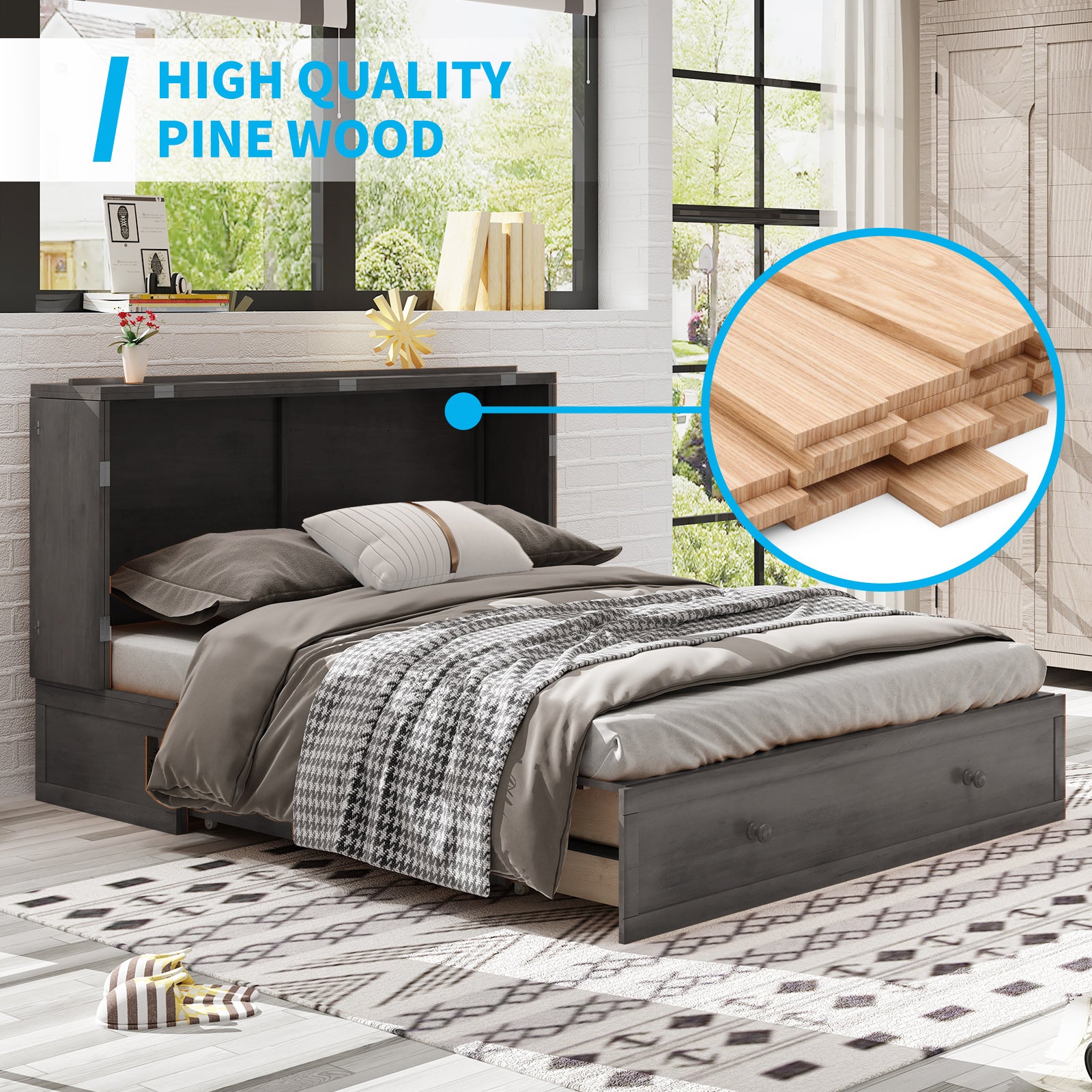 Mjkone Queen Modern Murphy Bed With Foldable Mattress