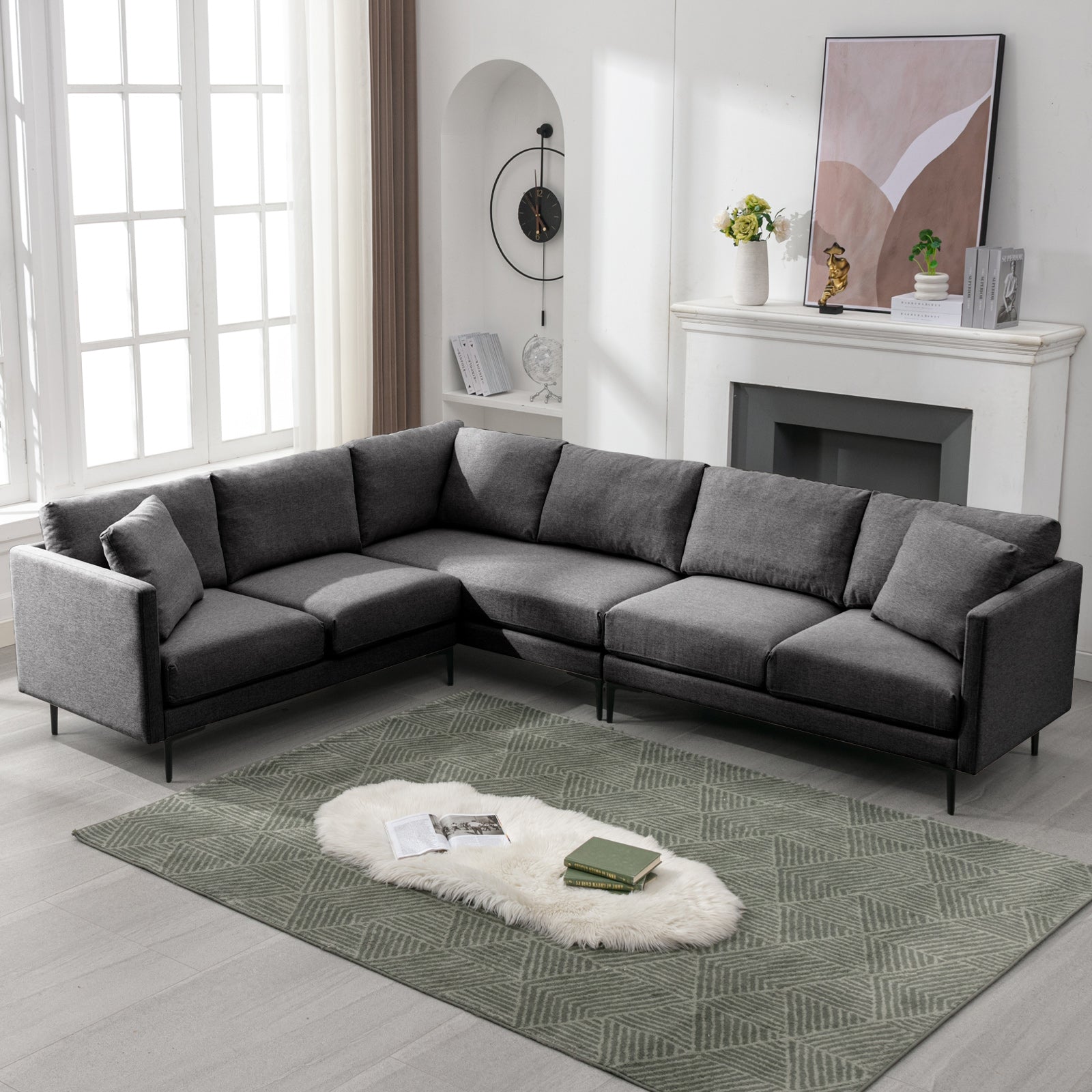 Balus Modular Sectional Sofa, L-Shaped Couch with Linen Fabric, Corner Couches and Sofas for Living Room