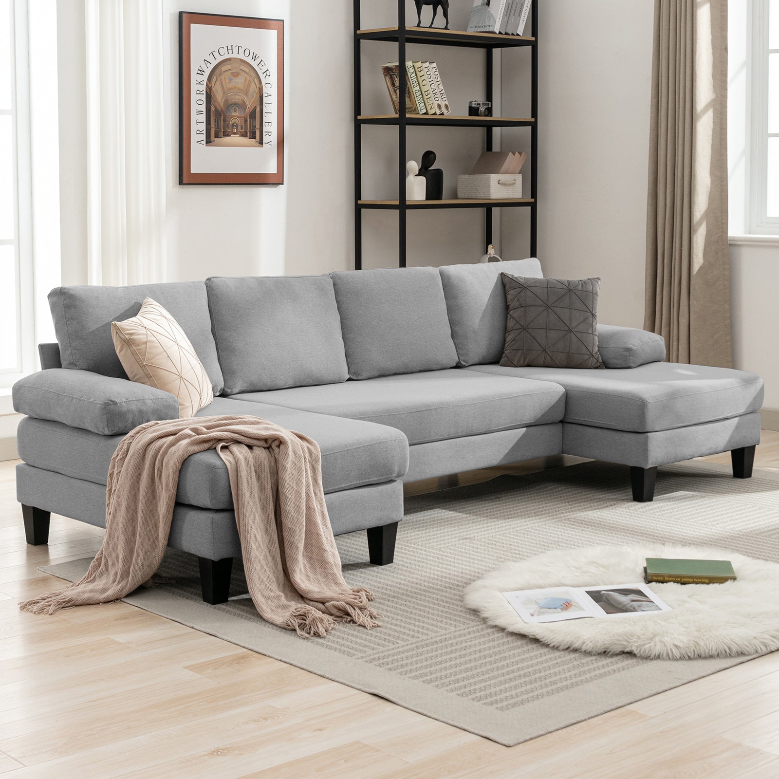 Mjkone U Shaped Sectional Sofa, 4-Seat Modular Sofa, Living Room Moder