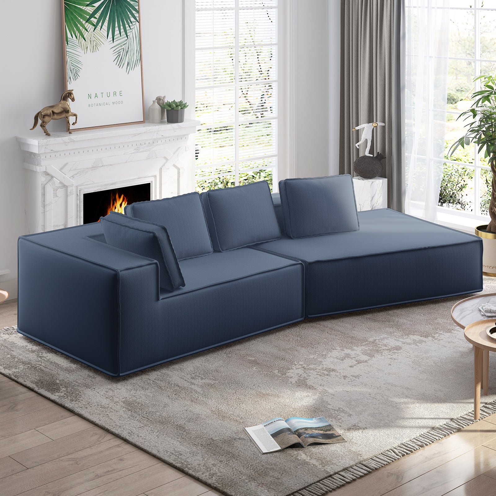 Mjkone 122'' Convertible Sectional Sofa, Oversized Sleeper Couch, Curved Modern Sofas for Living Room