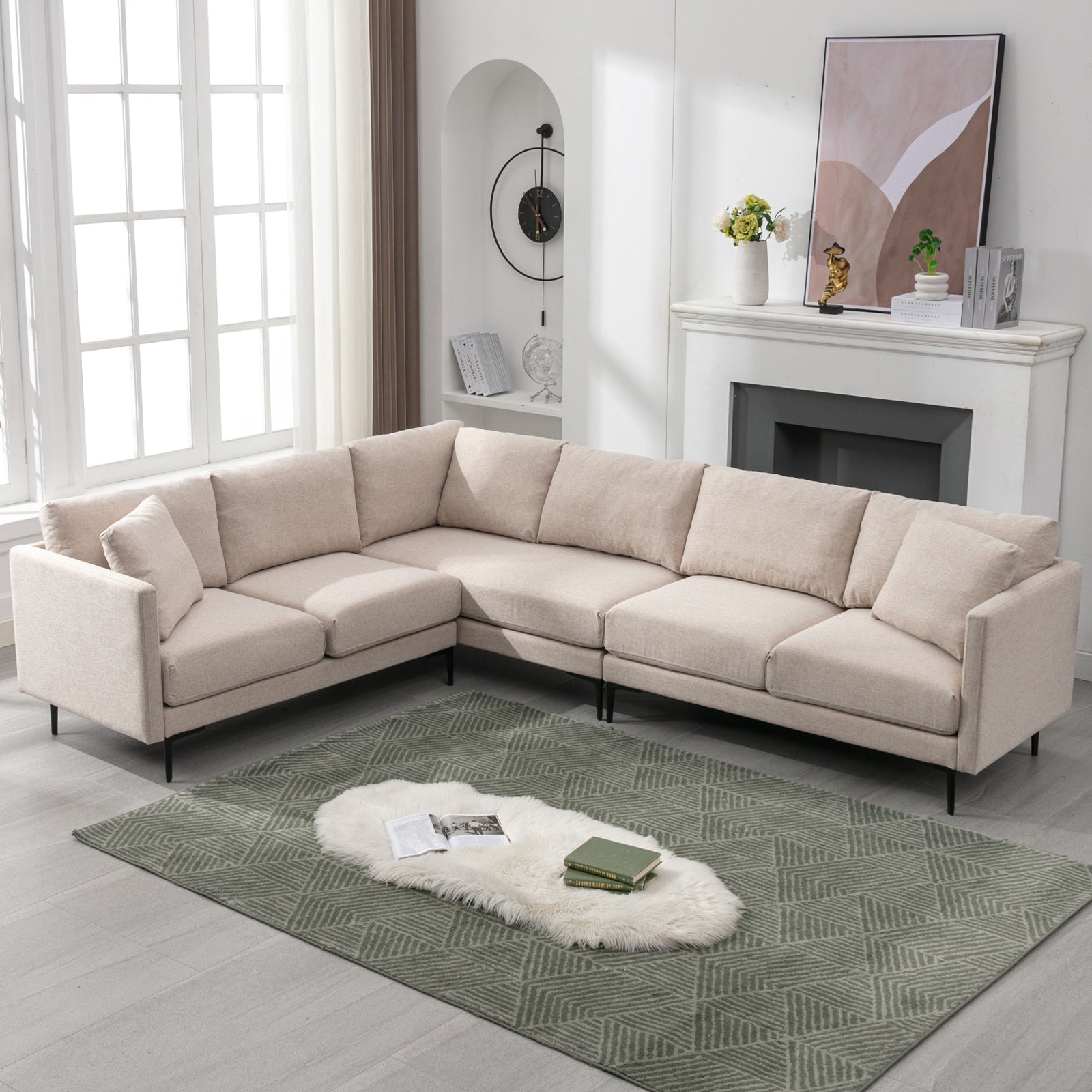 Balus Modular Sectional Sofa, L-Shaped Couch with Linen Fabric, Corner Couches and Sofas for Living Room