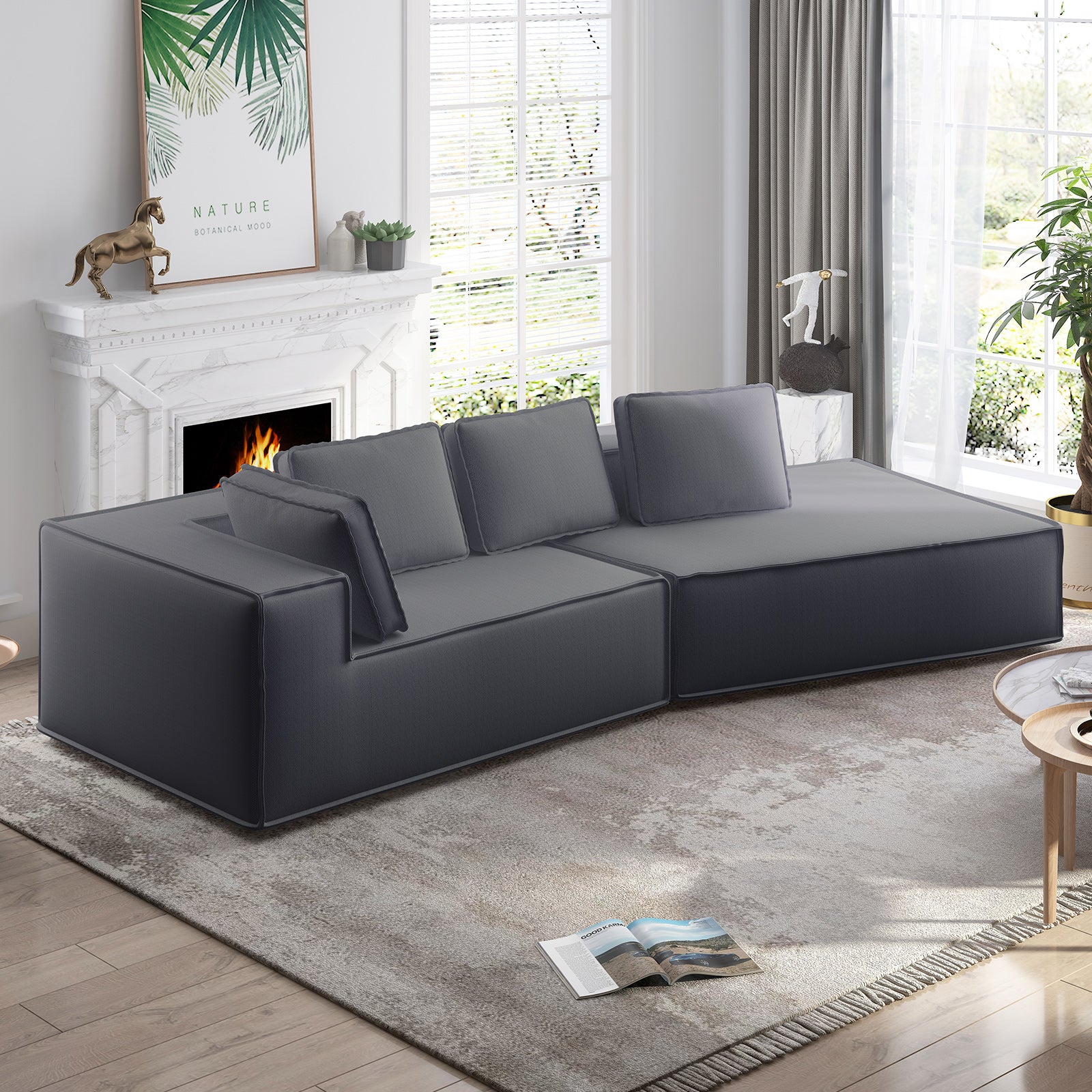 Mjkone 122'' Convertible Sectional Sofa, Oversized Sleeper Couch, Curved Modern Sofas for Living Room