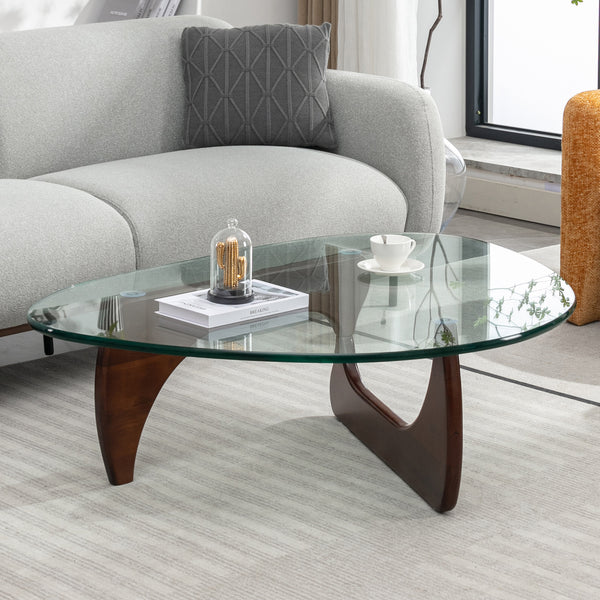 Mjkone Noguchi Triangle Glass Coffee Table Modern Glass Top Table wi