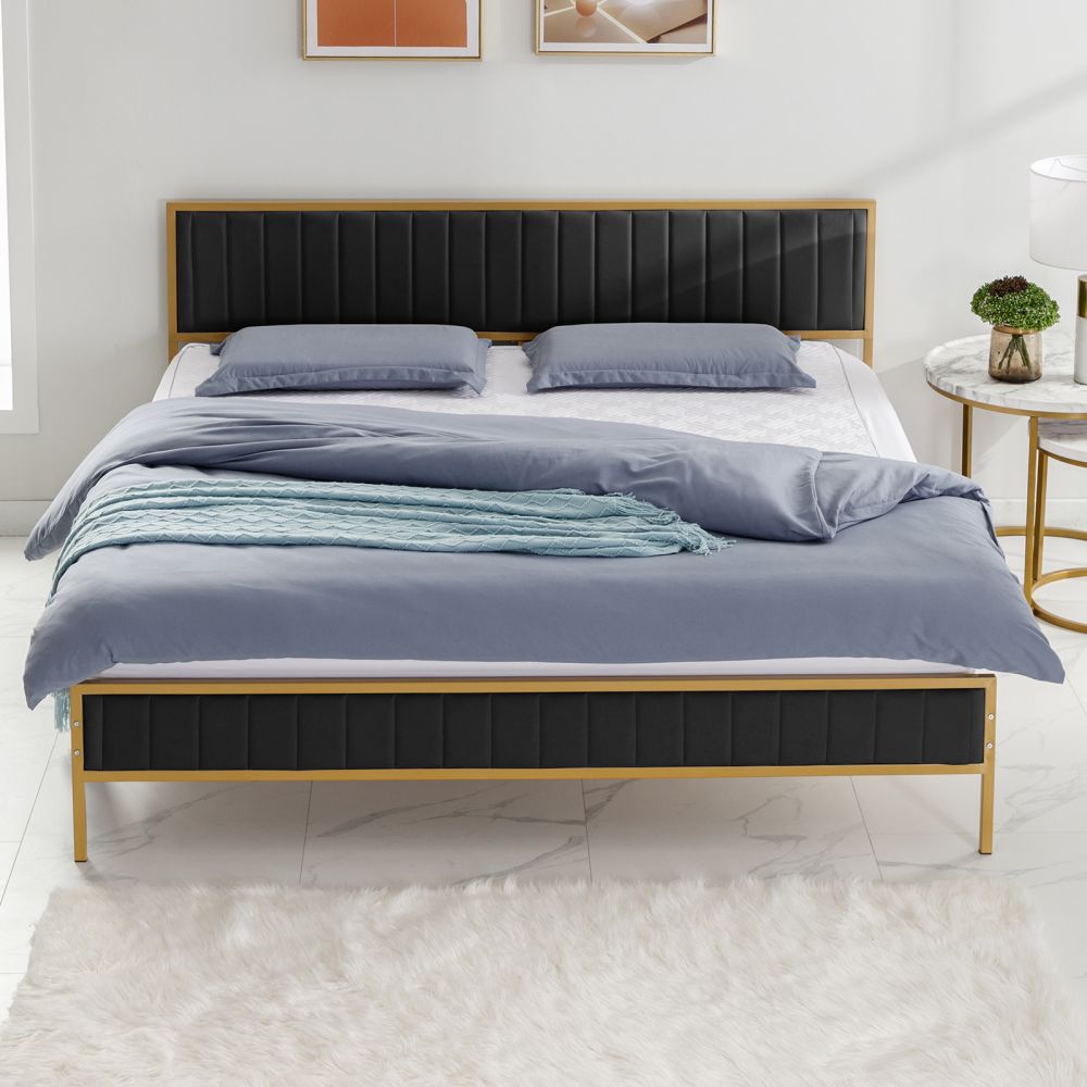 Mjkone Upholstered Bed Frame with Channel Tufted Headboard