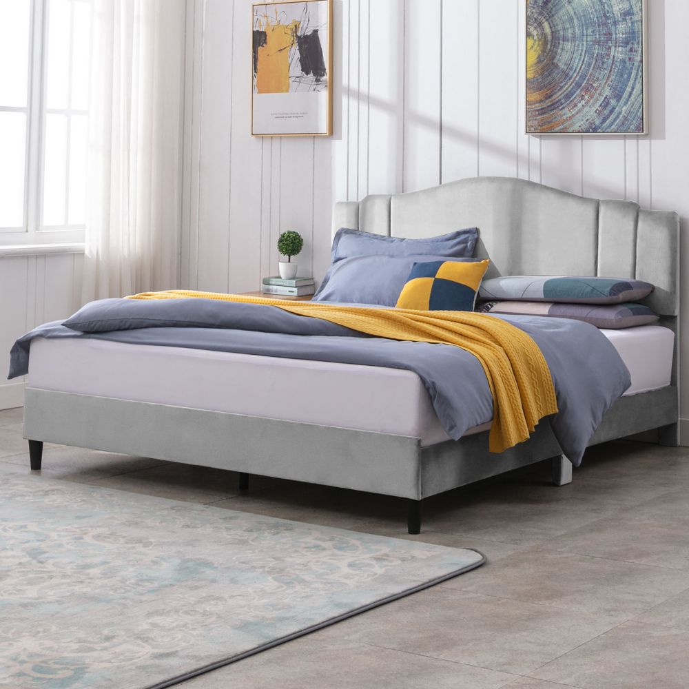 Mjkone Dutch Velvet Platform Bed Frame with Adjustable Headboard