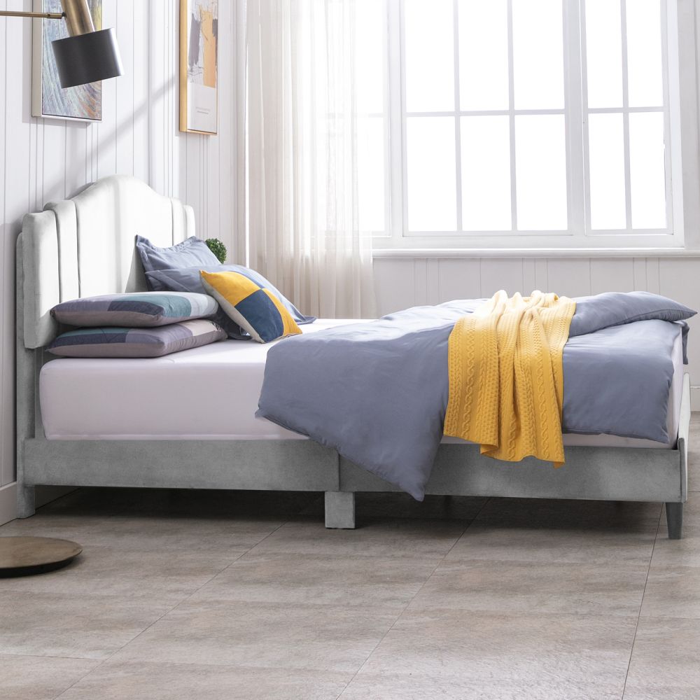 Mjkone Dutch Velvet Platform Bed Frame with Adjustable Headboard