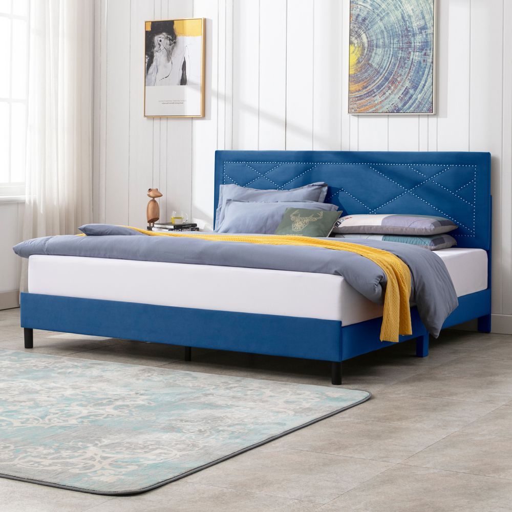 Mjkone Upholstered Wooden Bed with Adjustable Tufting Headboard