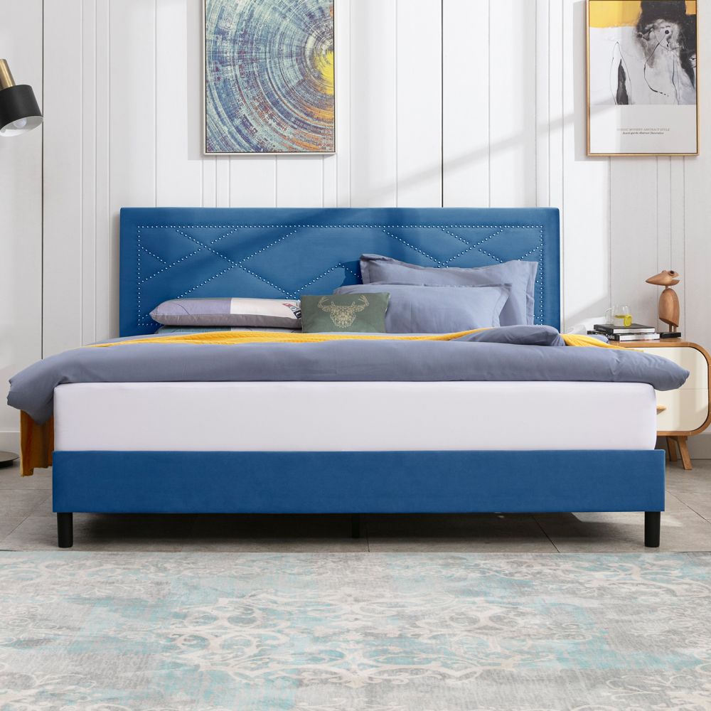 Mjkone Upholstered Wooden Bed with Adjustable Tufting Headboard