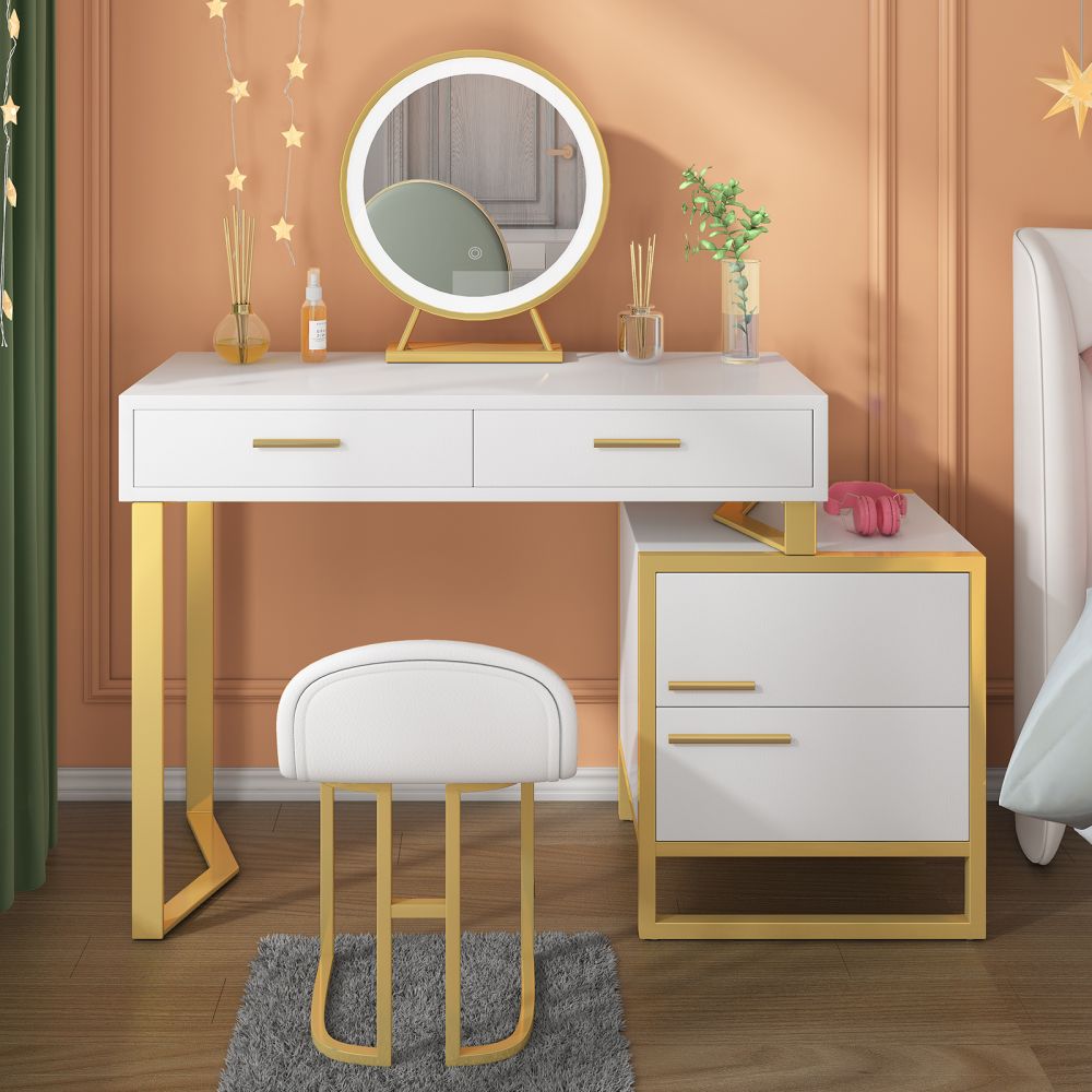 Mjkone Movable Vanity Desk Dressing Table with LED Light Mirror