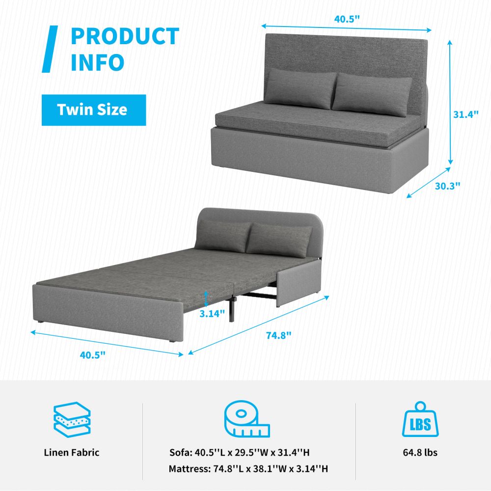 Mjkone 2 In 1 Pull Out Sofa Bed with Mattress