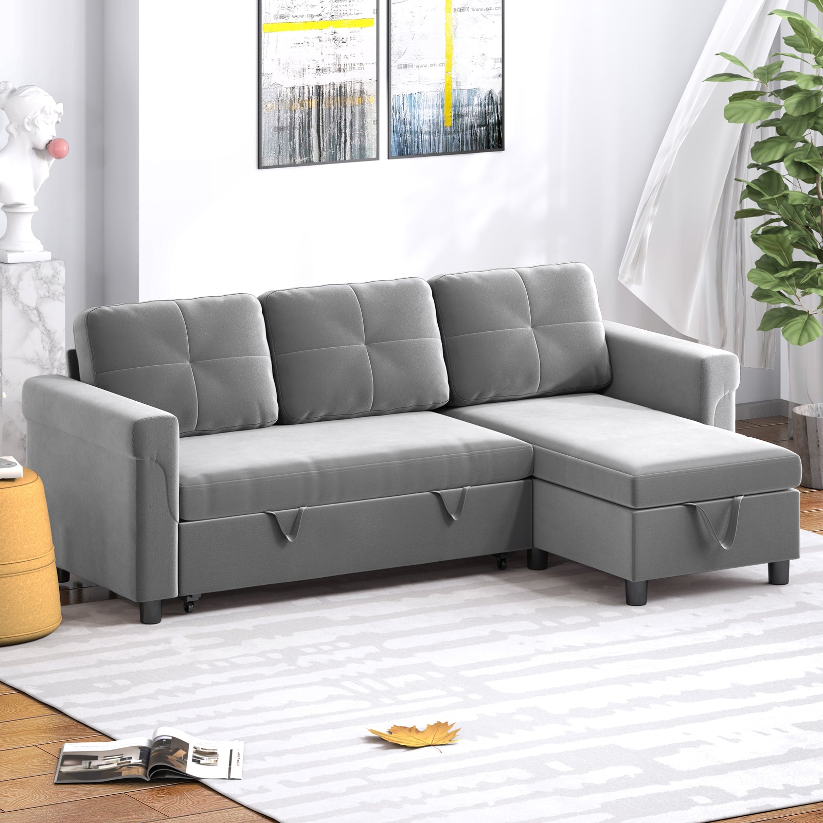 Mjkone 2-Piece L Shaped Upholstered Sectional Sofa Bed With Chaise