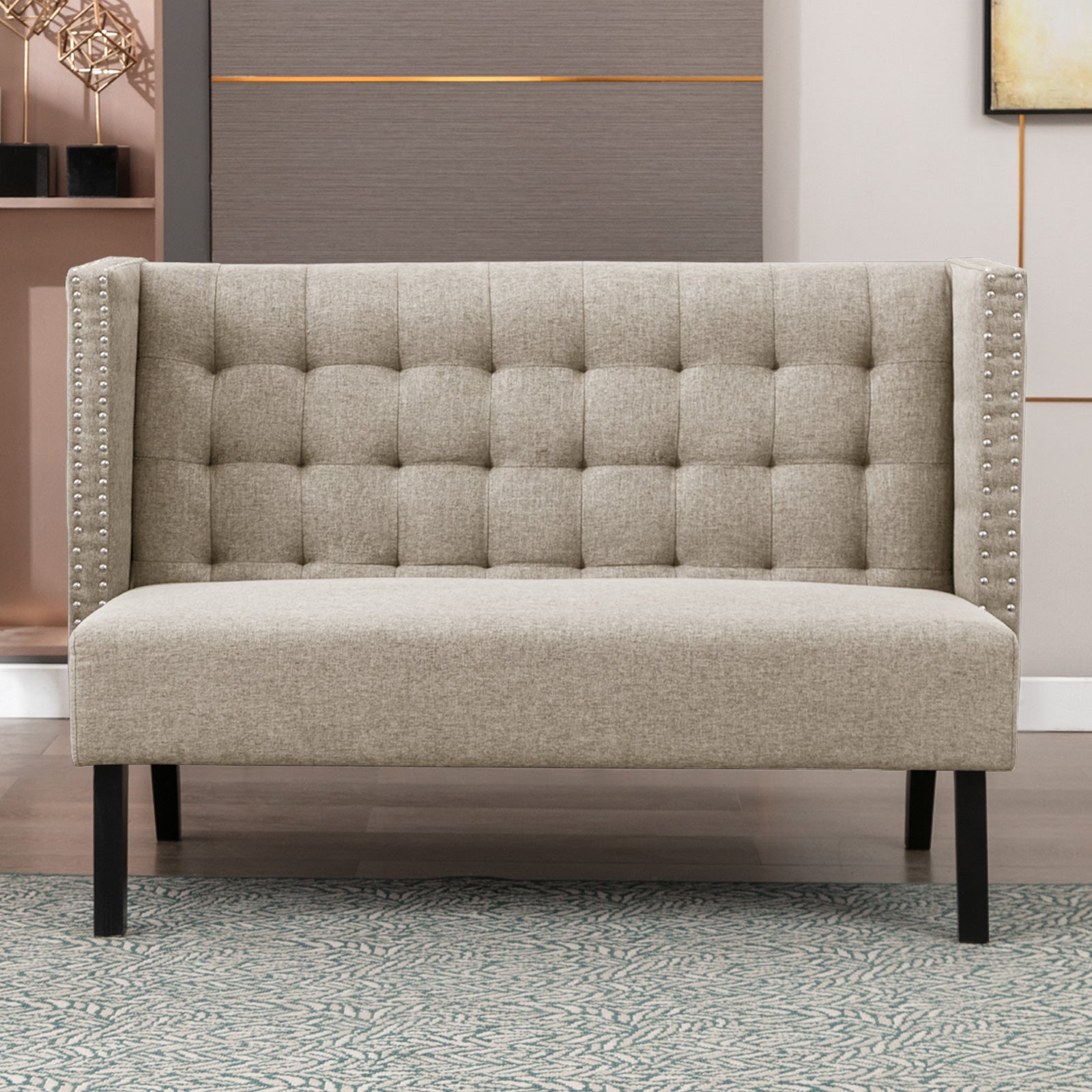 Mjkone Modern Settee Sofa Couch |Loveseat Bench Sofa Upholstered Diamond Shaped Button Tufting High Back Comfortable for Living Room