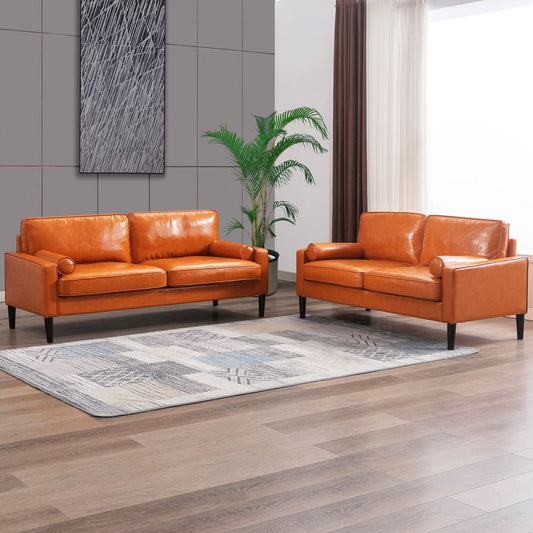 Mjkone Faux Leather Convertible Sectional Sofa Set