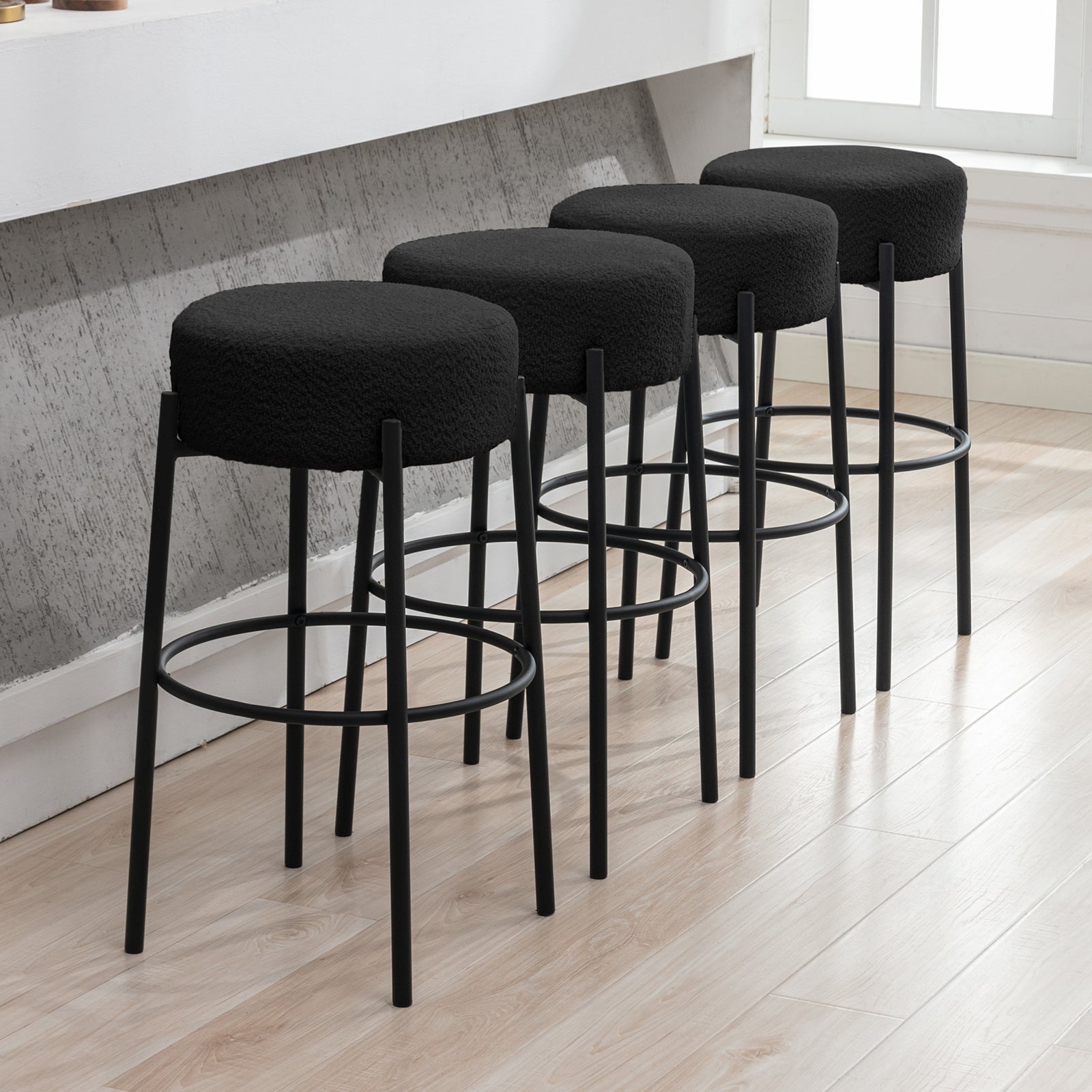 Mjkone 30”Counter Height Bar Stools, Modern Velvet Bar Stools, Dinning Chair with steel Legs for Kitchen Island - Black, Set of 2