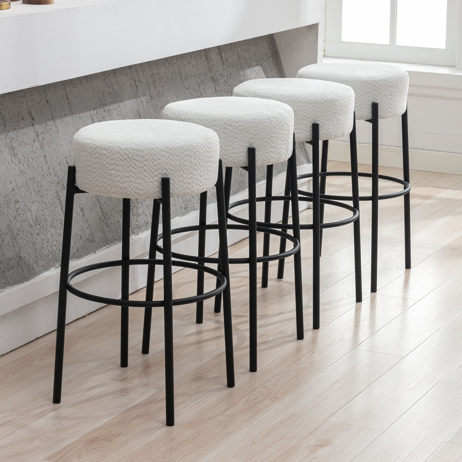 Mjkone 30”Counter Height Bar Stools, Modern Velvet Bar Stools, Dinning Chair with steel Legs for Kitchen Island - Black, Set of 2