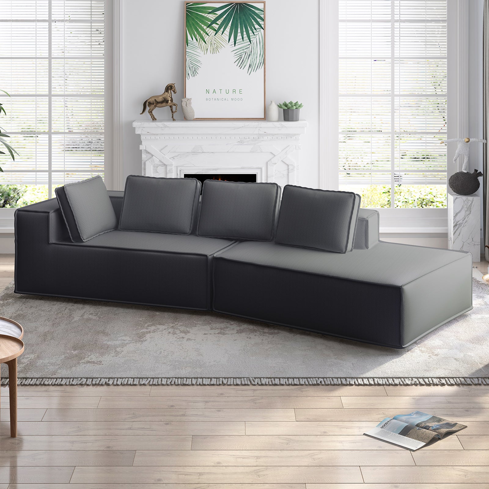 Mjkone 122'' Convertible Sectional Sofa, Oversized Sleeper Couch, Curved Modern Sofas for Living Room