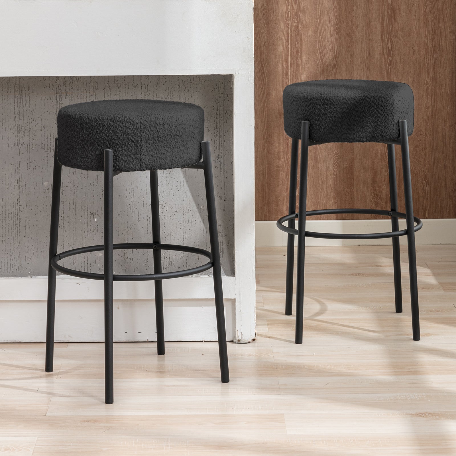 Mjkone 30”Counter Height Bar Stools, Modern Velvet Bar Stools, Dinning Chair with steel Legs for Kitchen Island - Black, Set of 2