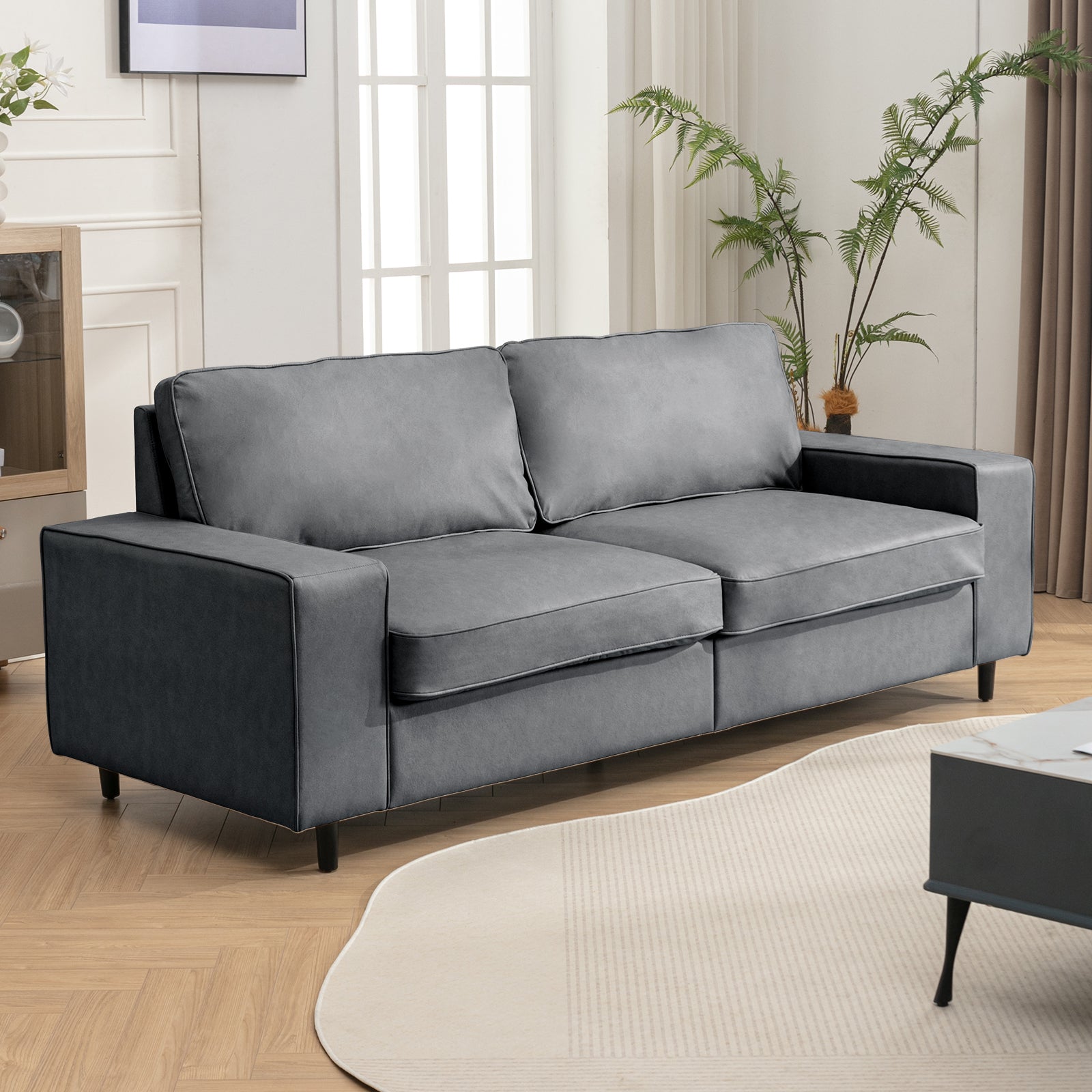 Mjkone 88'' Sectional Loveseat, Modern Leathaire Sofa Couch, Upholstered 2 Seater Sectional Sofa for Living Room,Small Spaces (Loveseat)