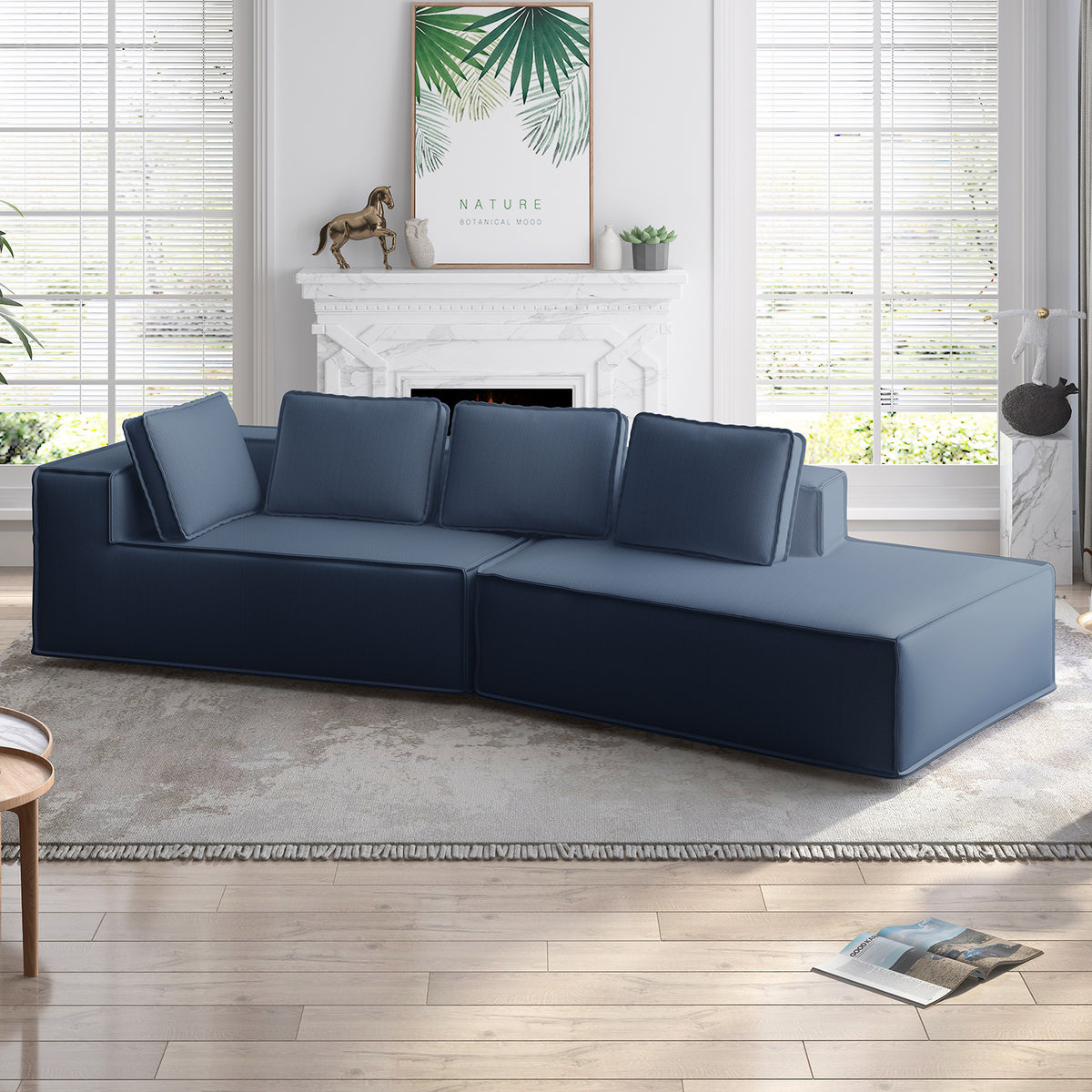Mjkone 122'' Convertible Sectional Sofa, Oversized Sleeper Couch, Curved Modern Sofas for Living Room Beige
