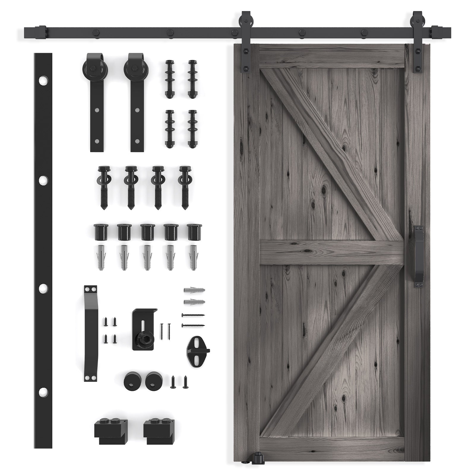 Mjkone Sliding Barn Door with 6.6ft Barn Door Hardware Kit & Handle, Pre-Drilled Ready to Assemble, DIY Unfinished Solid Spruce Wood Panelled Slab, K-Frame