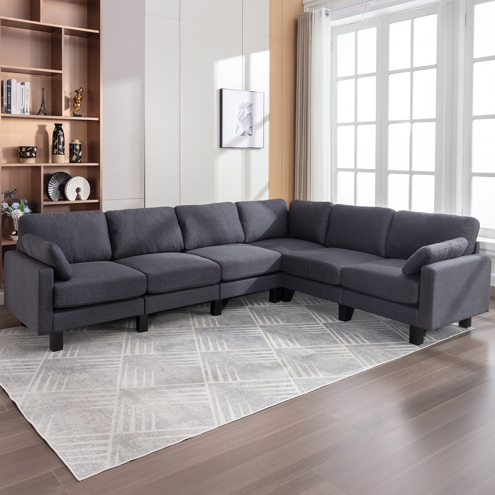 L shaped 6 seater sofa hot sale