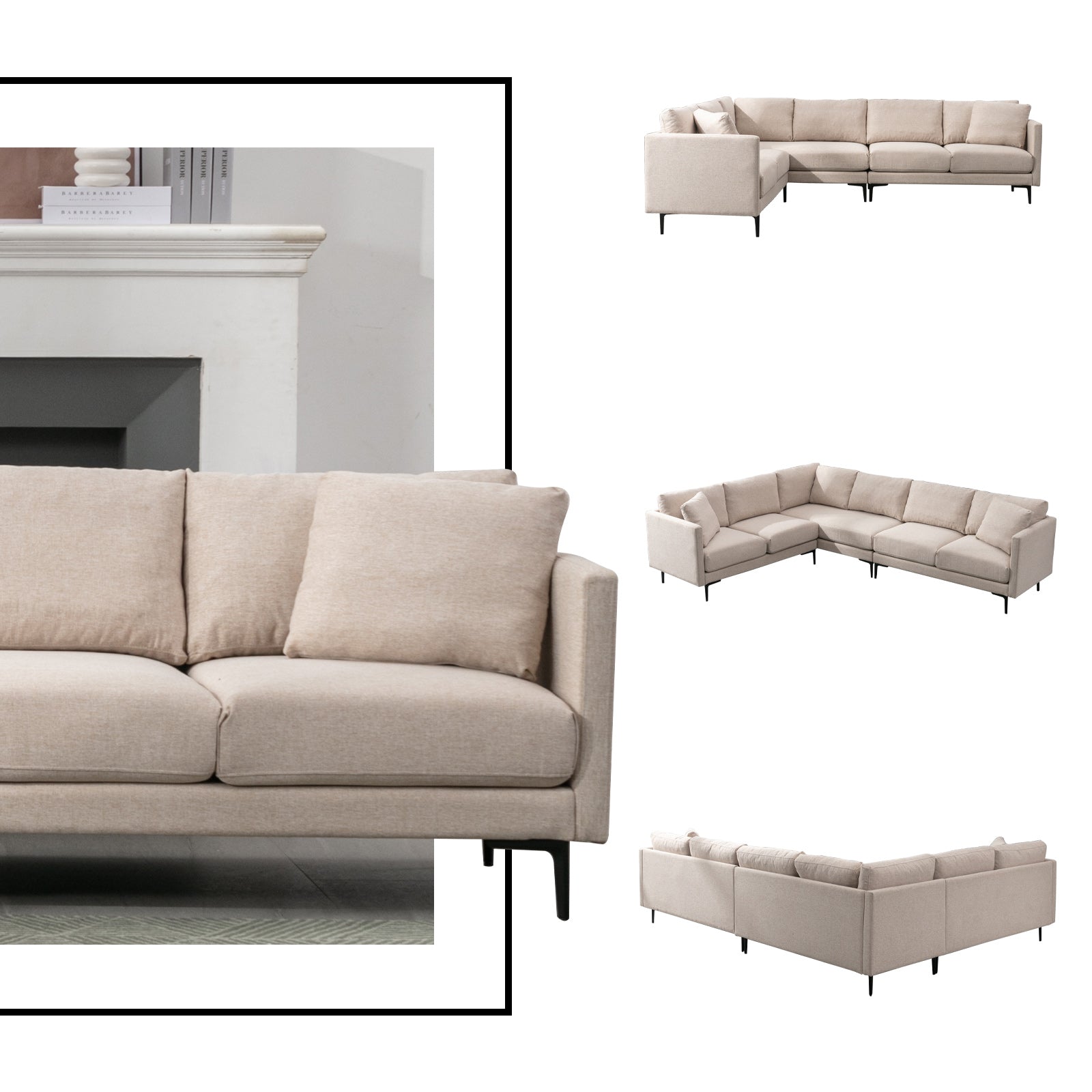 Balus Modular Sectional Sofa, L-Shaped Couch with Linen Fabric, Corner Couches and Sofas for Living Room