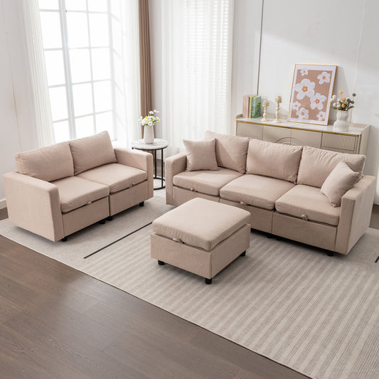 Mjkone Sectional Sofa Couch for Living Room, Modern Seat Couches/ Storage Space/Memory Foam Cushions/Linen Fabric/Soft Sponge Seaters/Easy Assembly