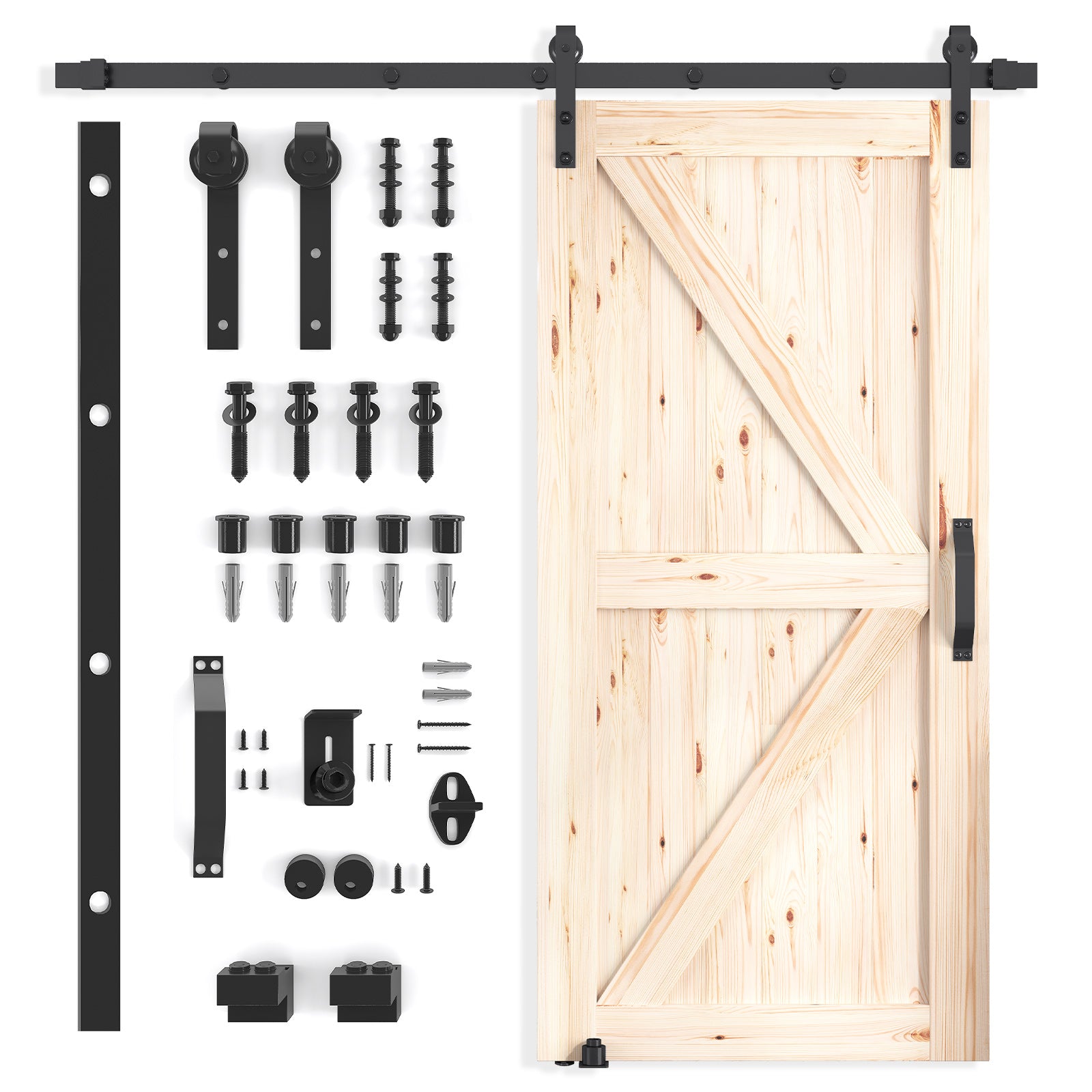 Mjkone Sliding Barn Door with 6.6ft Barn Door Hardware Kit & Handle, Pre-Drilled Ready to Assemble, DIY Unfinished Solid Spruce Wood Panelled Slab, K-Frame