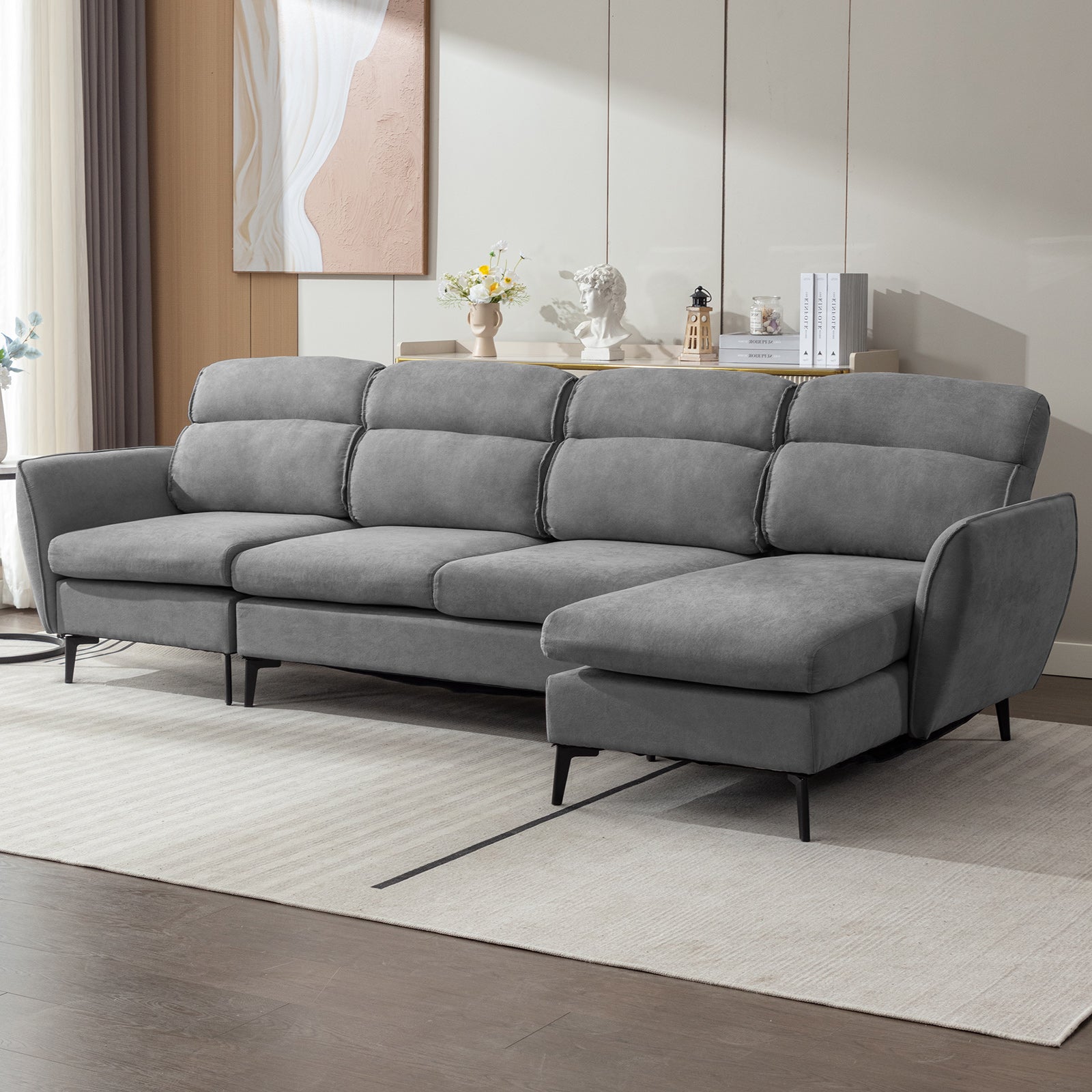 Mjkone Living Room Sofa Set, Linen Sofa Sectional Couches for Living Room with Spacious Seat and Sturdy Wooden Frame