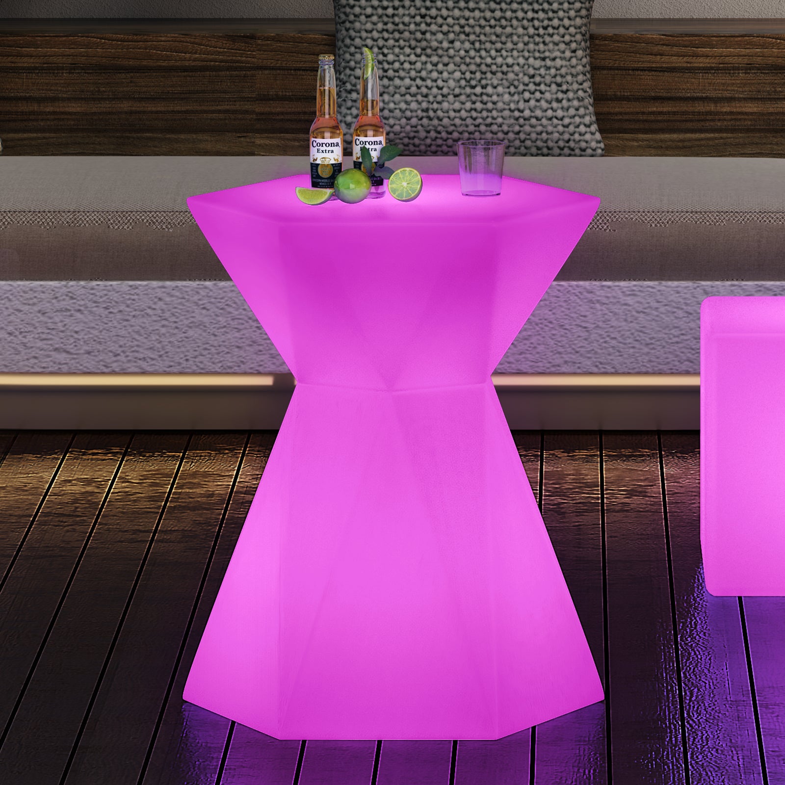 Mjkone Changing Colors LED Cocktail Table with Slim Waist, 20" Light Up Wine Table Cordless LED Cocktail Table, Rechargeable Light Up Pub Table for Party, Home Patio Pool Ambiance LED Furniture