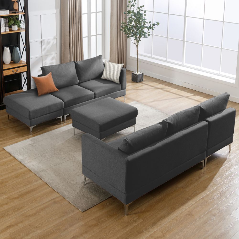 Mjkone 5-Seat Modular Sectional Sofa With 2 Ottomans and Cushions