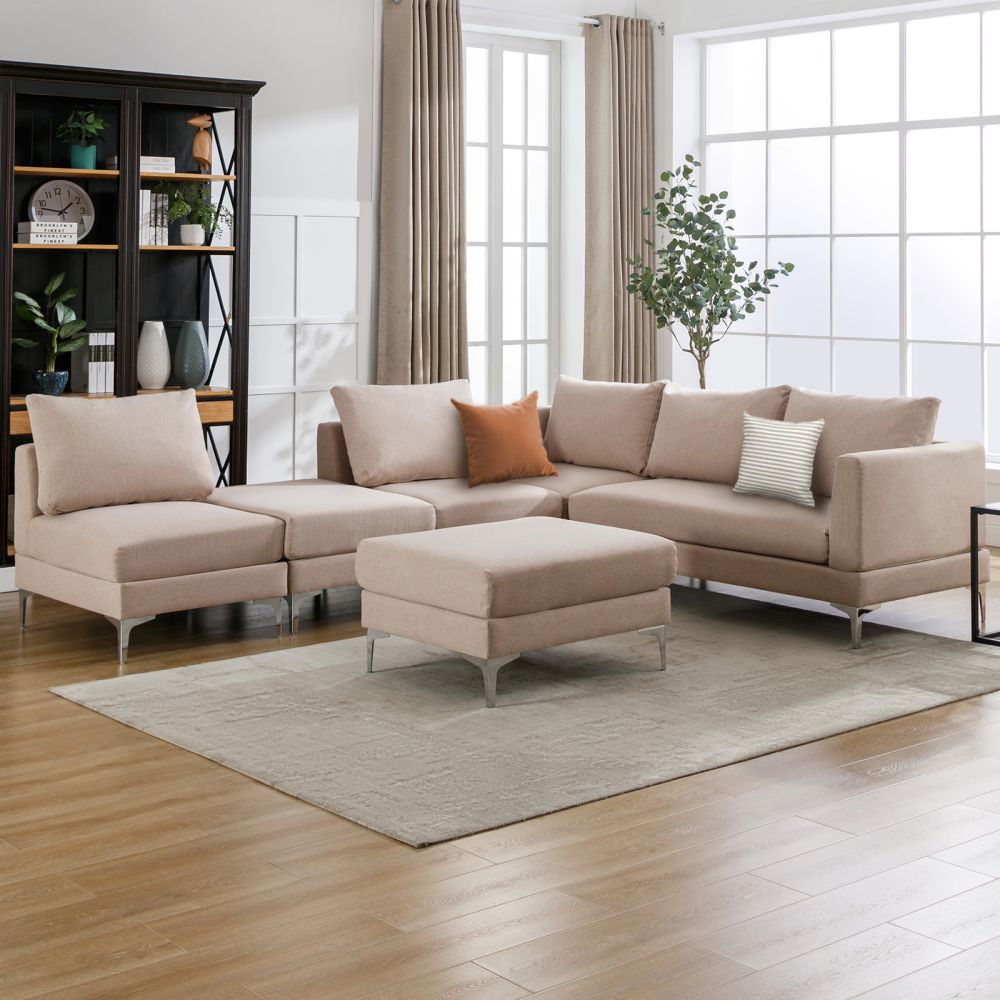 Mjkone 5-Seat Modular Sectional Sofa With 2 Ottomans and Cushions