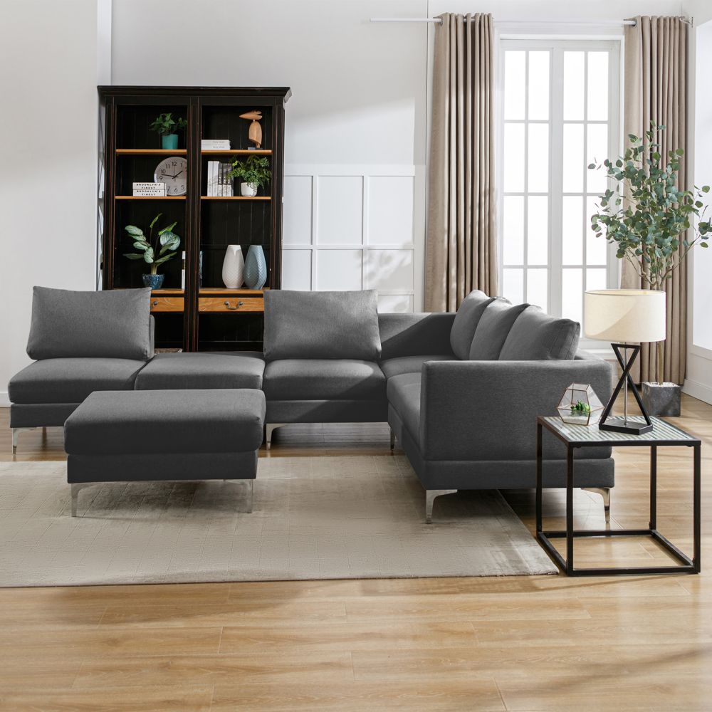 Mjkone 5-Seat Modular Sectional Sofa With 2 Ottomans and Cushions