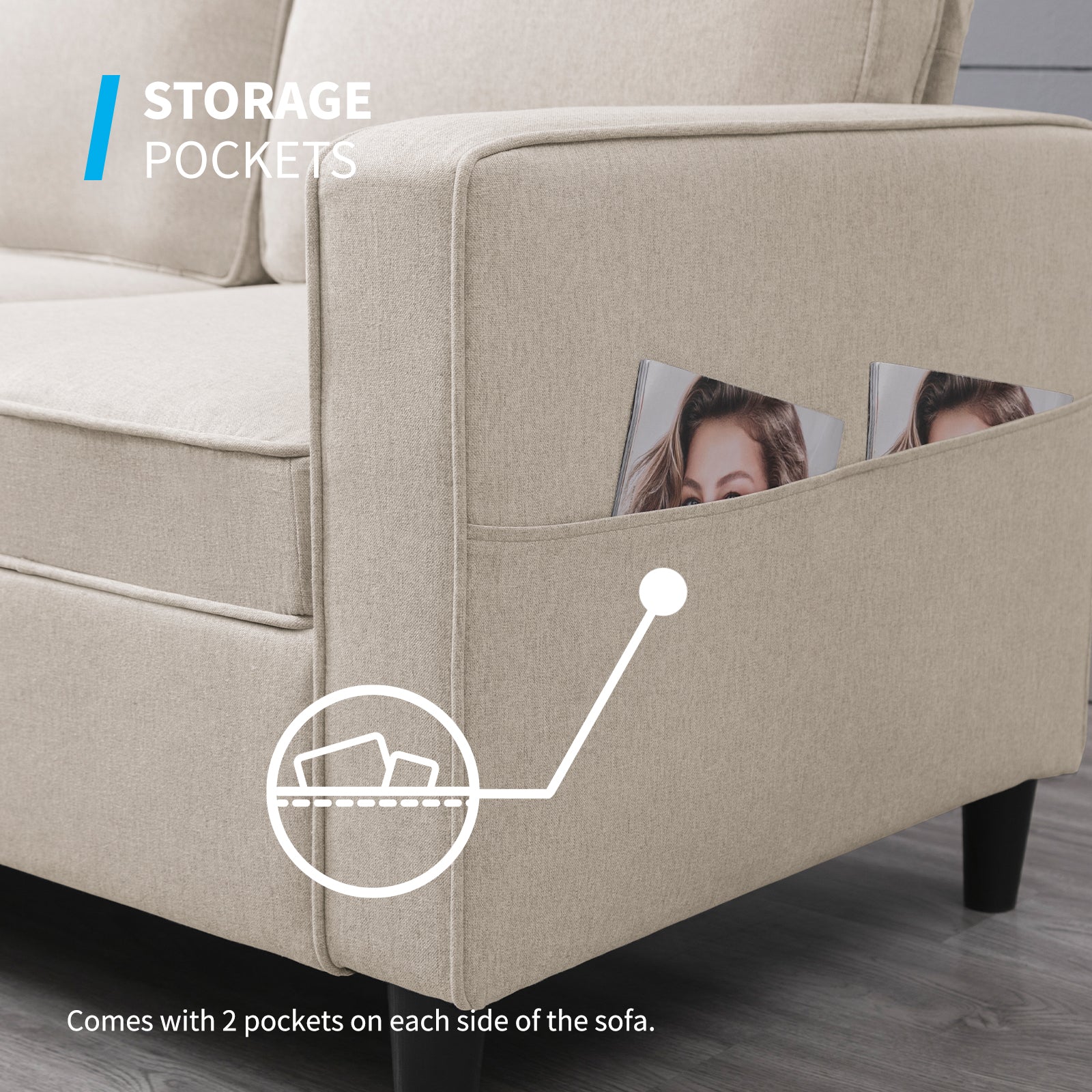 Mjkone Convertible Sectional Sofa Couch, 90