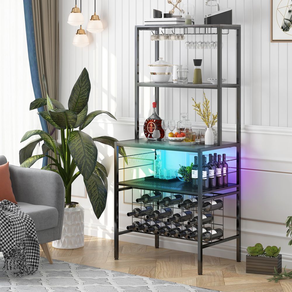 Mjkone Industrial Wine Bar Cabinet with RGB LED Light