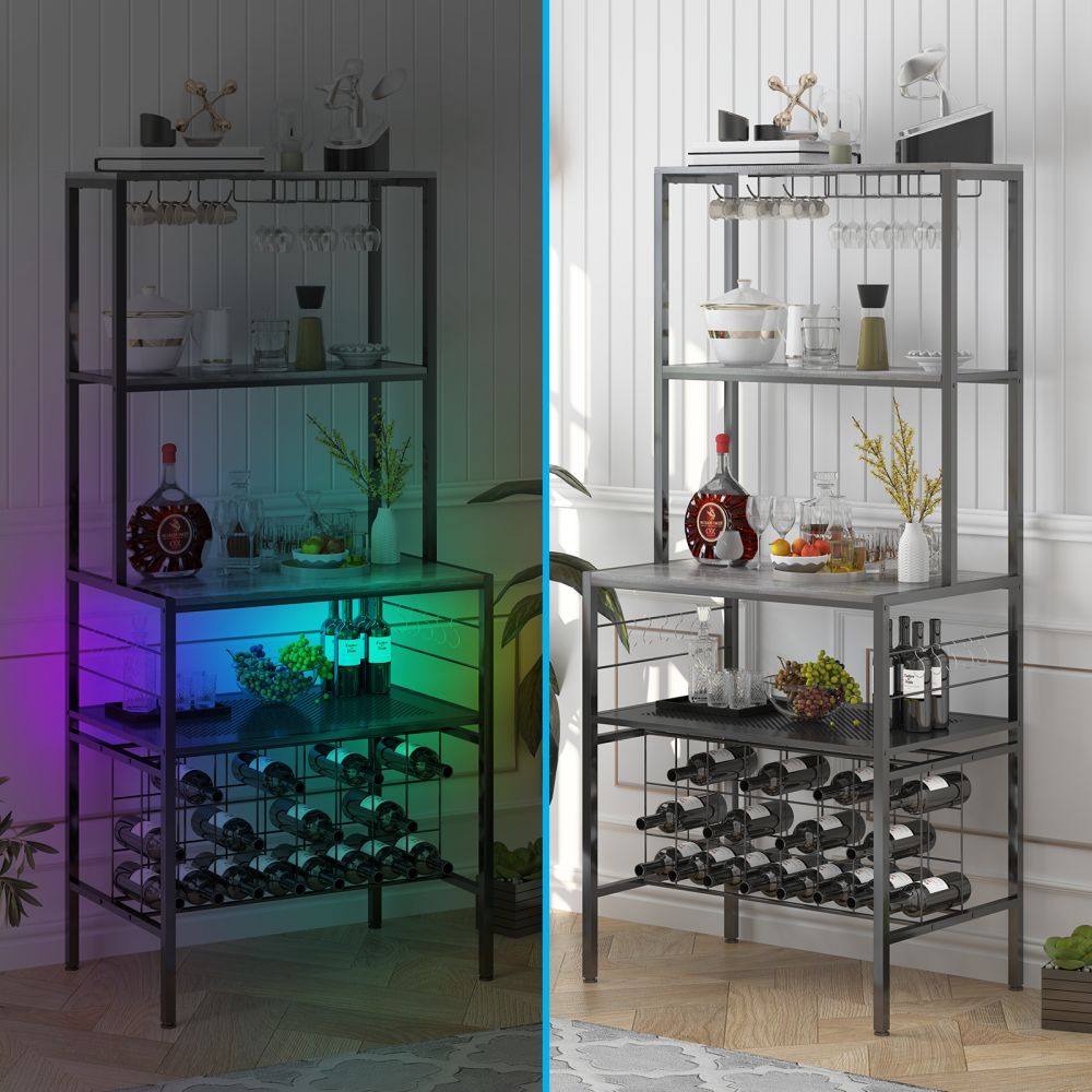 Mjkone Industrial Wine Bar Cabinet with RGB LED Light