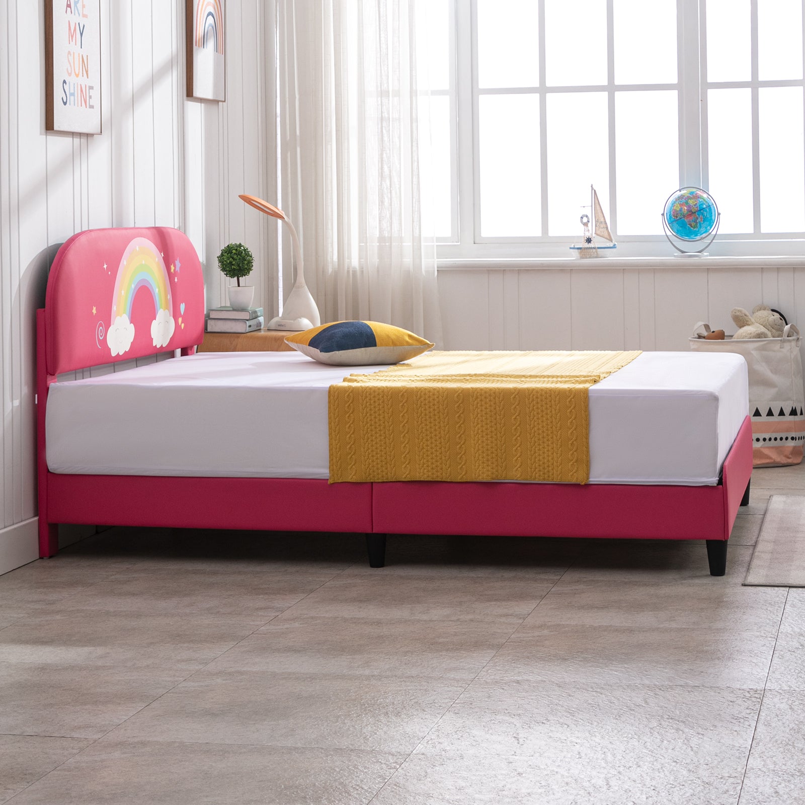Mjkone Rainbow Pattern Upholstered Toddler Kids Bed