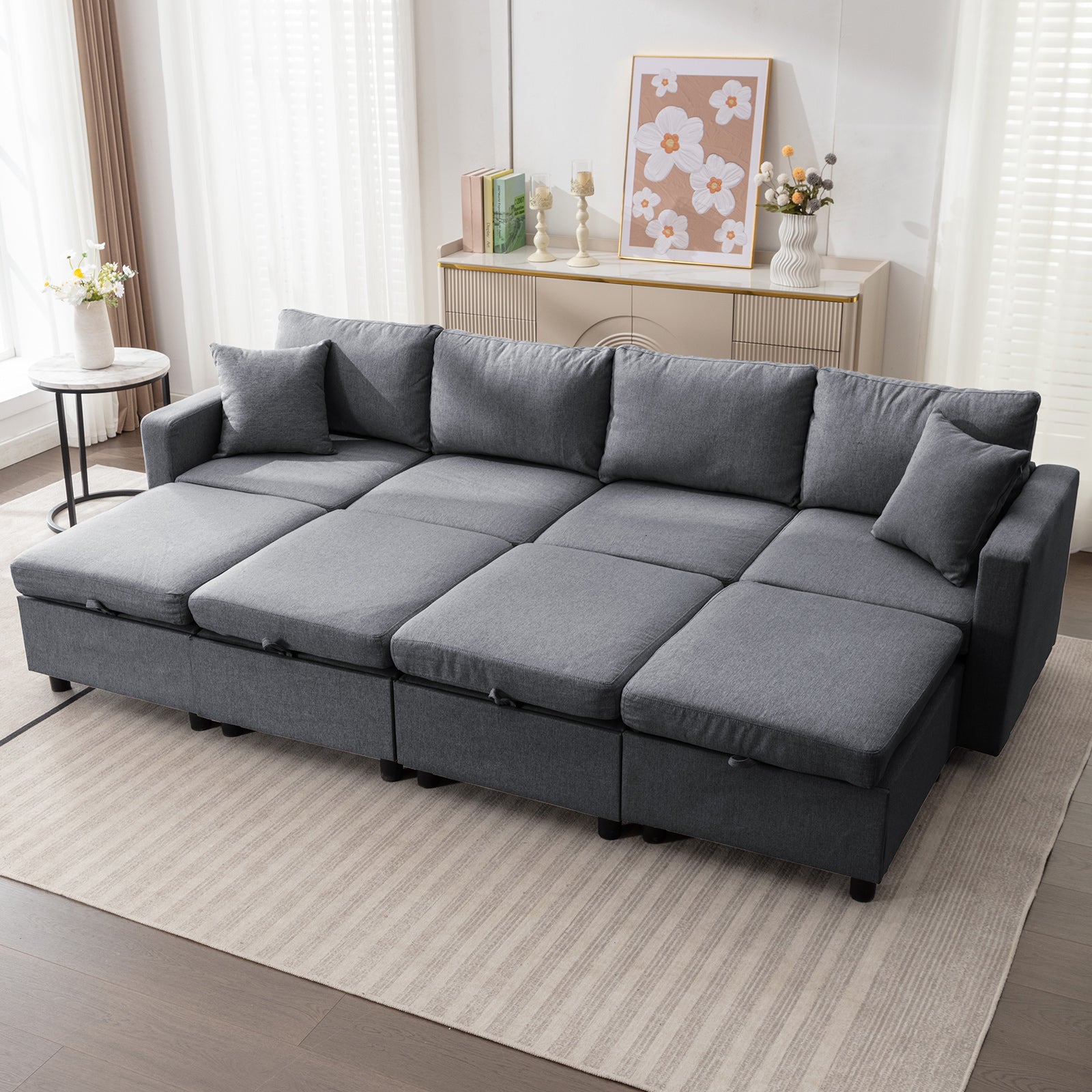 Mjkone Sectional Sofa Couch for Living Room, Modern Seat Couches/ Storage Space/Memory Foam Cushions/Linen Fabric/Soft Sponge Seaters/Easy Assembly