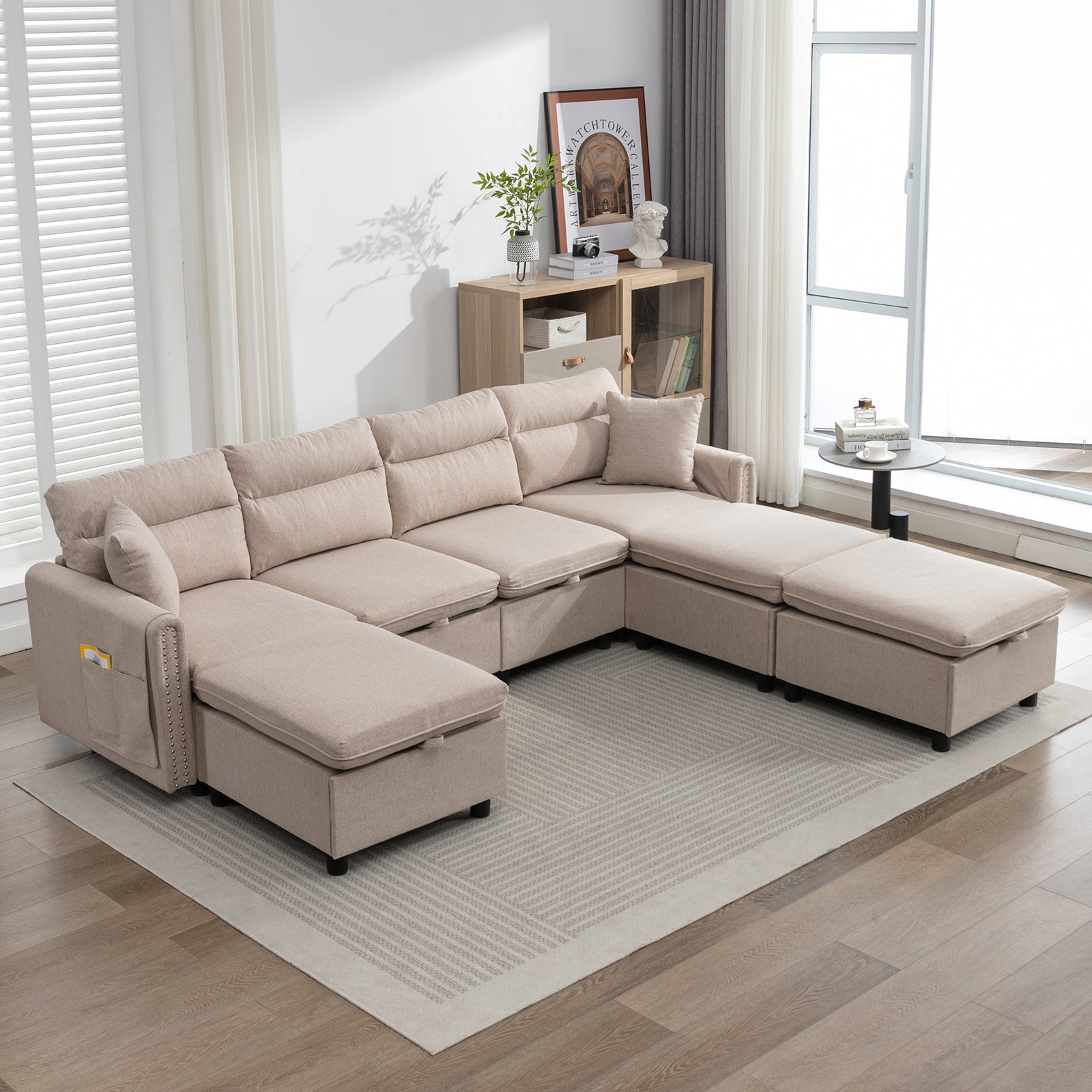 Mjkone Sectional Sofa with Storage Seat and Side Pockets, Sectional Co