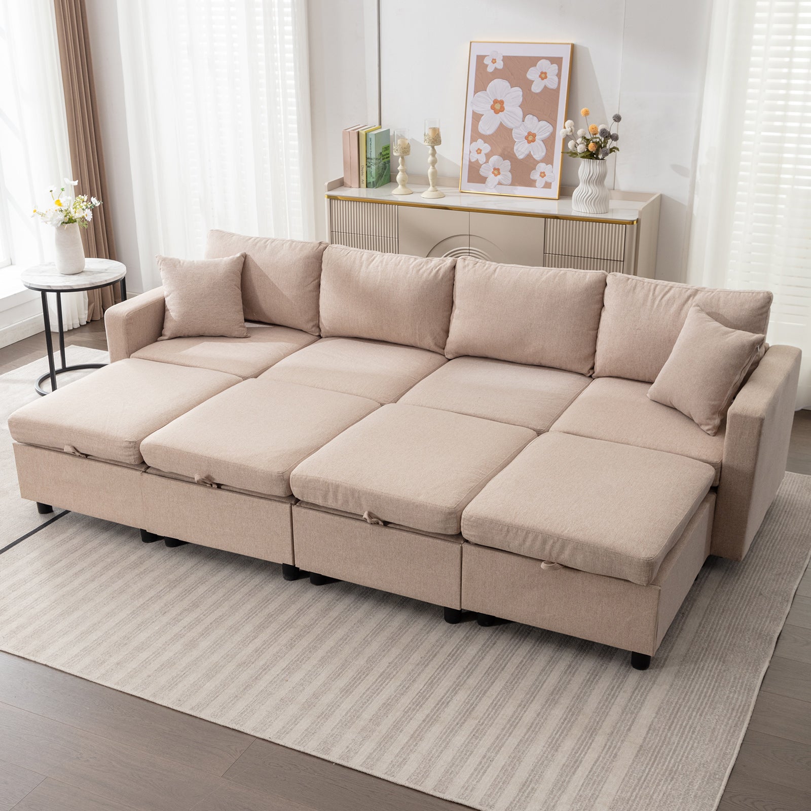 Mjkone Sectional Sofa Couch for Living Room, Modern Seat Couches/ Storage Space/Memory Foam Cushions/Linen Fabric/Soft Sponge Seaters/Easy Assembly