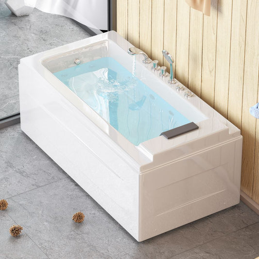 Mjkone 59" / 67" Acrylic Rectangle Hot Tub Whirlpool Massage Bathtub