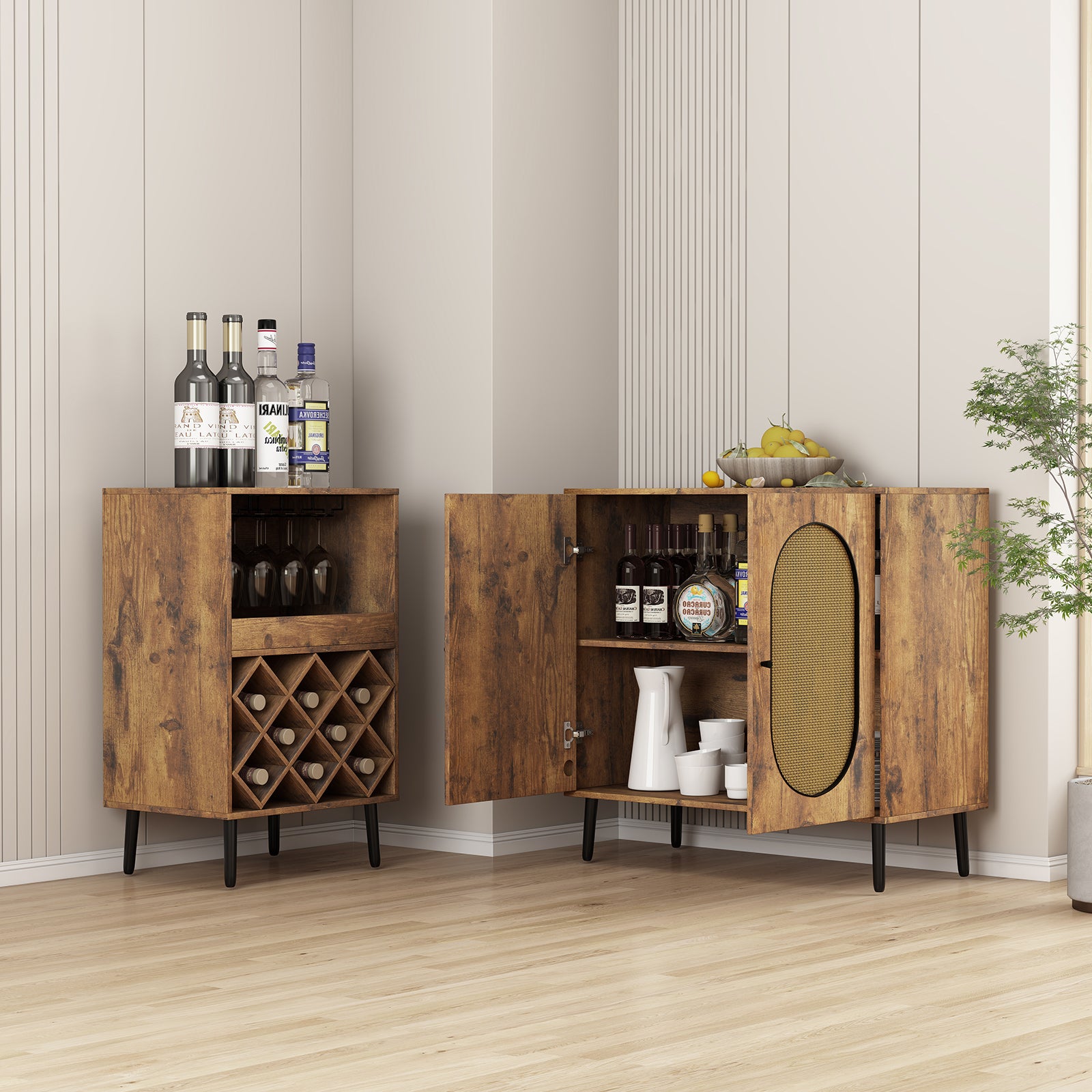 Mjkone Convertible Wine Bar Cabinet for Liquor Glasses,55