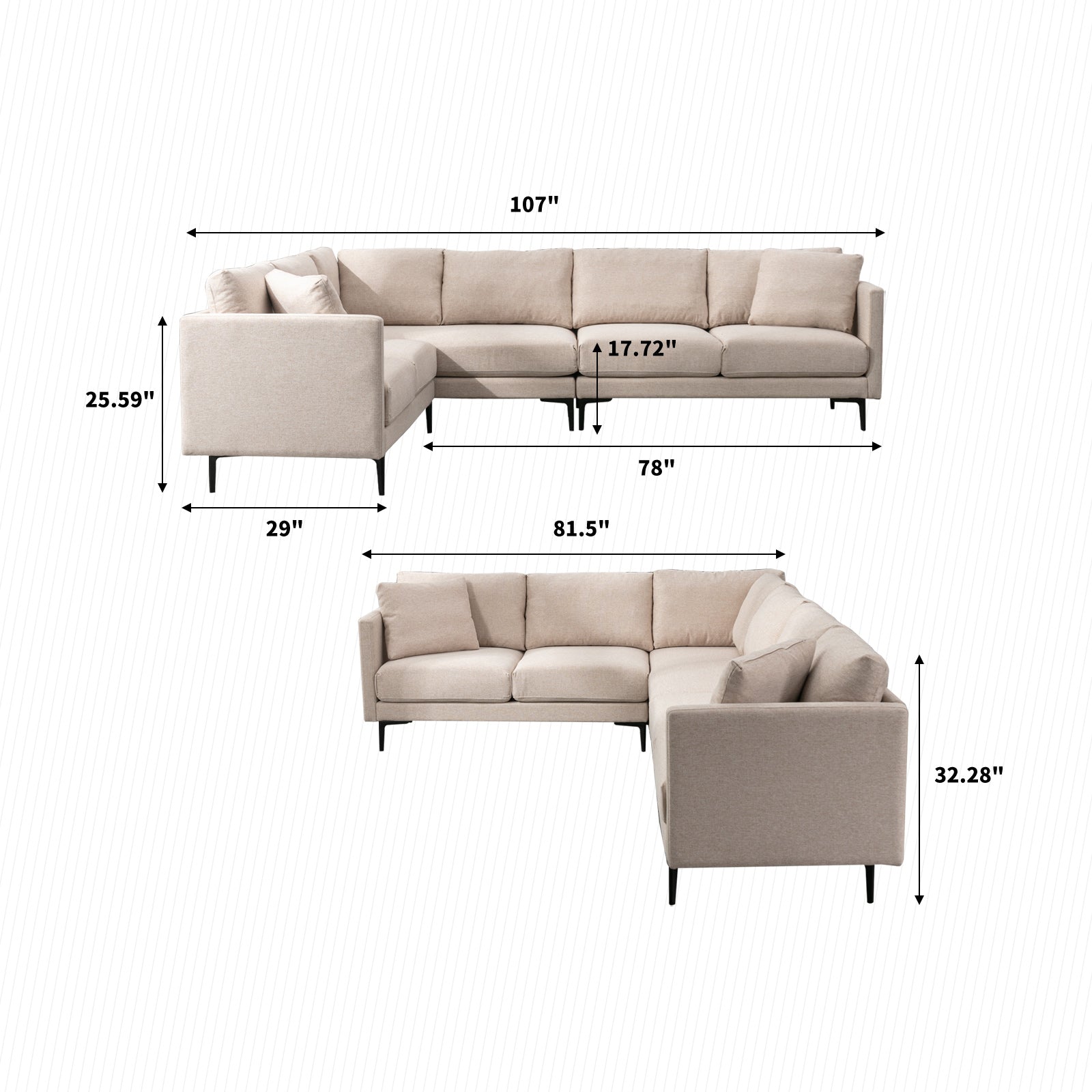 Balus Modular Sectional Sofa, L-Shaped Couch with Linen Fabric, Corner Couches and Sofas for Living Room