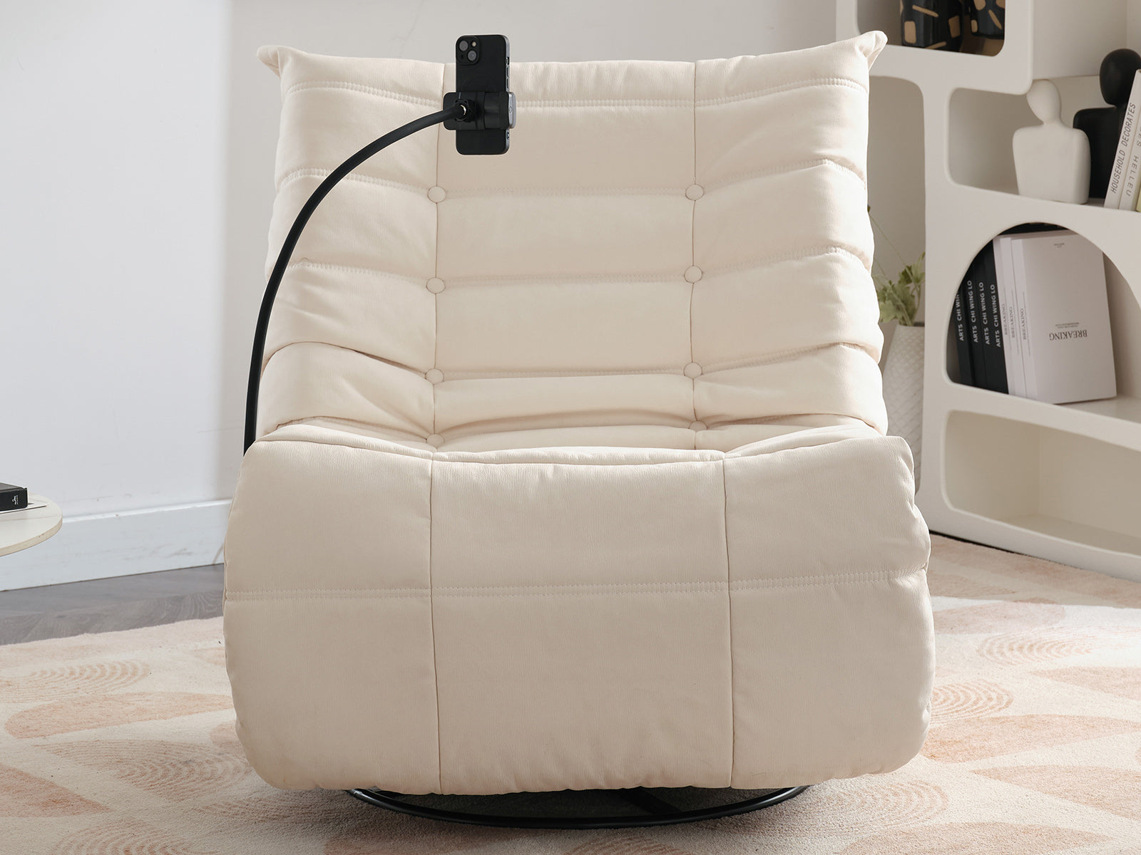 Mjkone Oversized Electric Recliner Chair Swivel Glider Rocking Chair with USB Port Modern Faux Leather Reclining Sofa Chair with Smart Voice Control & Bluetooth Control Theater Seating