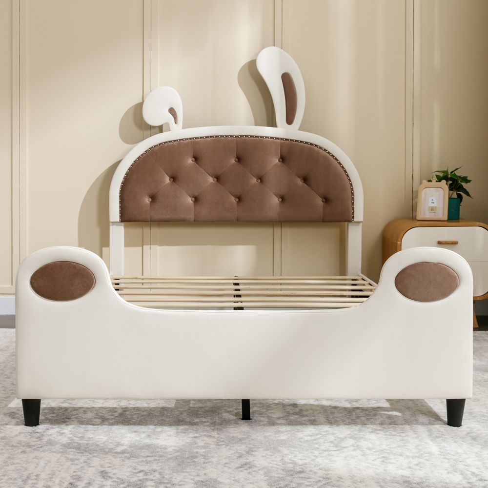 Mjkone Upholstered Kids Bed with Rabbit Ears Headboard