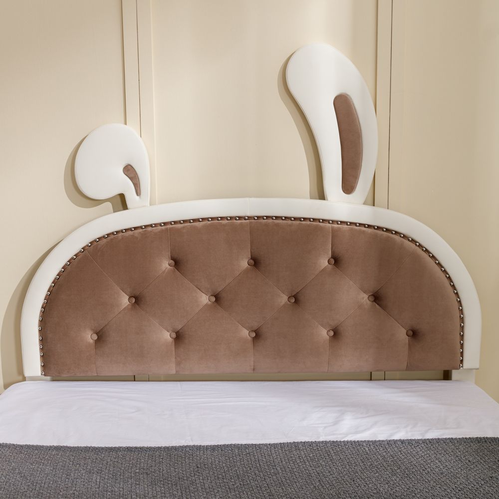 Mjkone Upholstered Kids Bed with Rabbit Ears Headboard